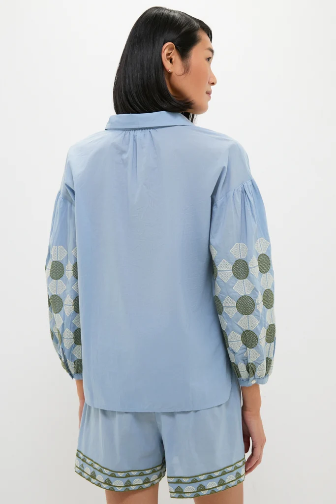 Sky Geometric Embroidered Paget Top - Image 4