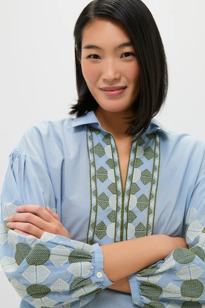 Sky Geometric Embroidered Paget Top - Image 5