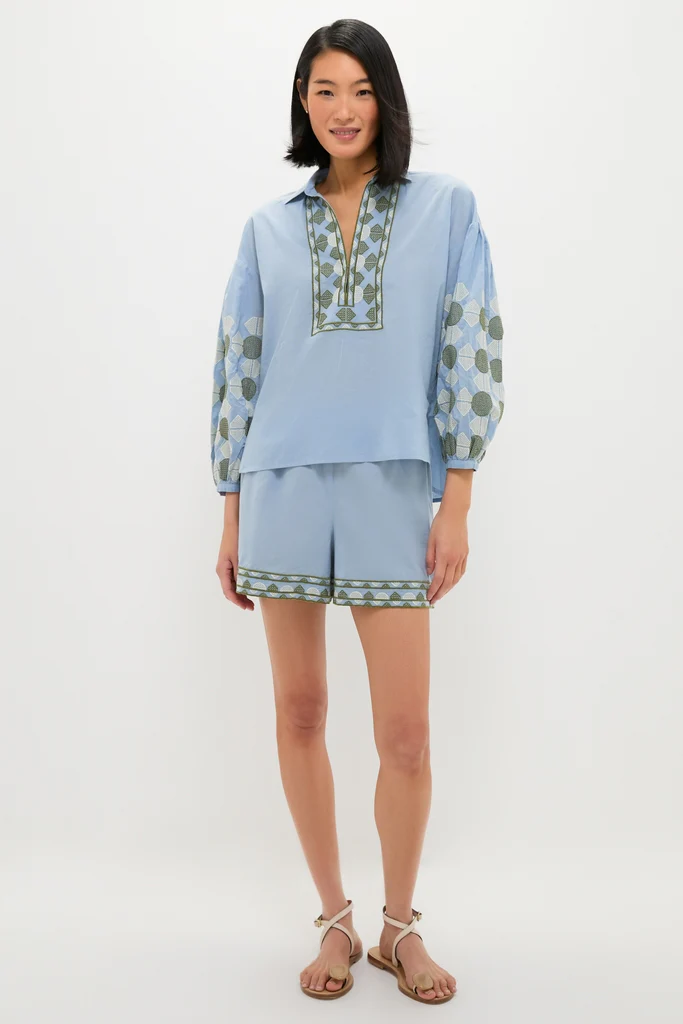 Sky Geometric Embroidered Paget Top - Image 6