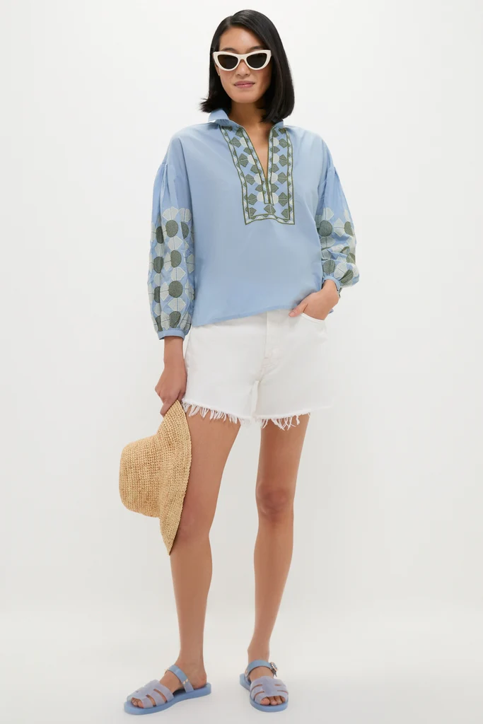 Sky Geometric Embroidered Paget Top - Image 7