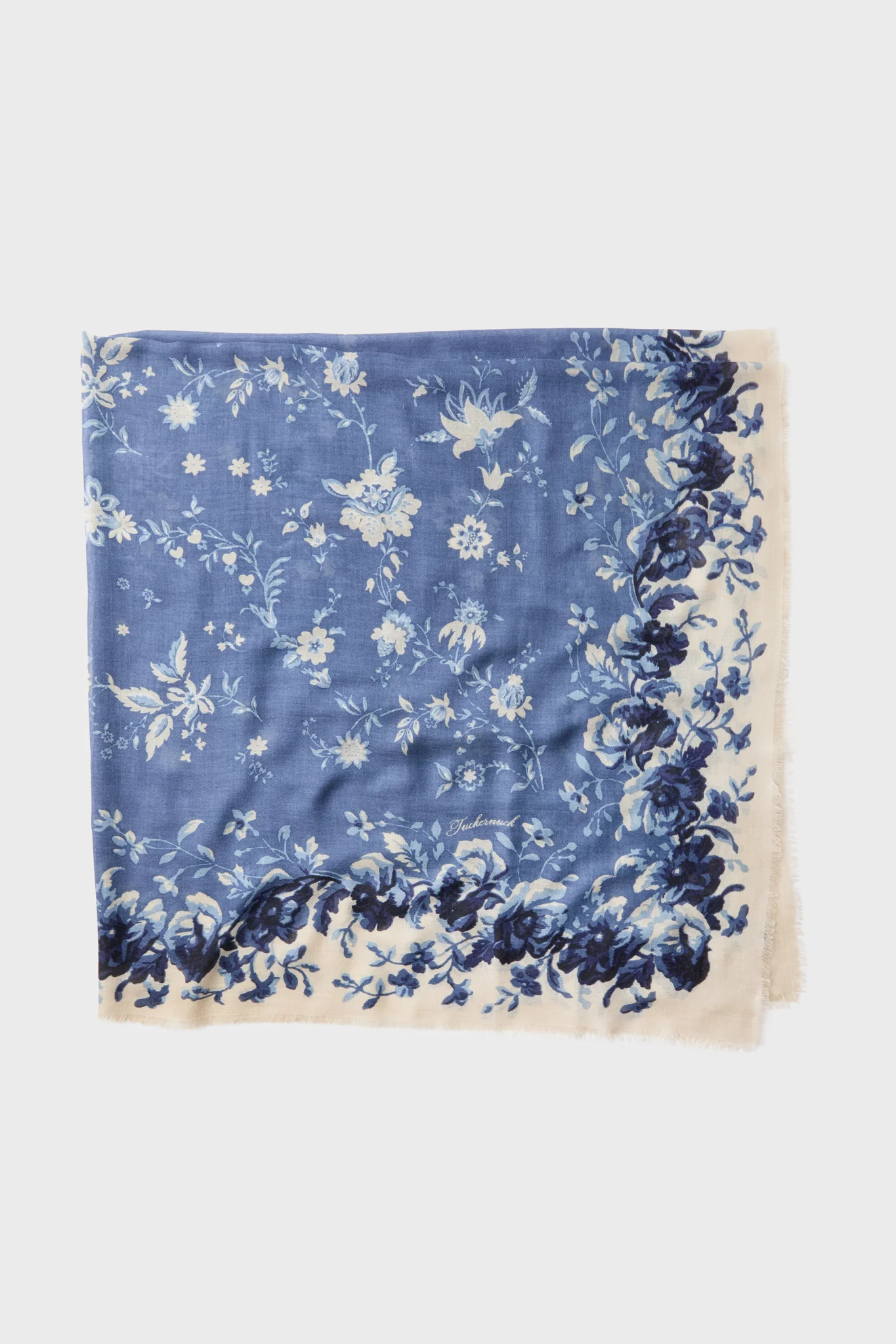 Slate Blue Fading Floral Silk Cashmere Blend Large Scarf - Image 3