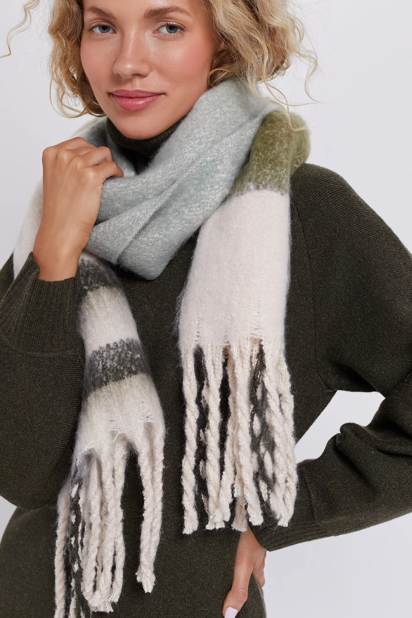 Soft Mint Isla Tartan Boucle Scarf - Image 4