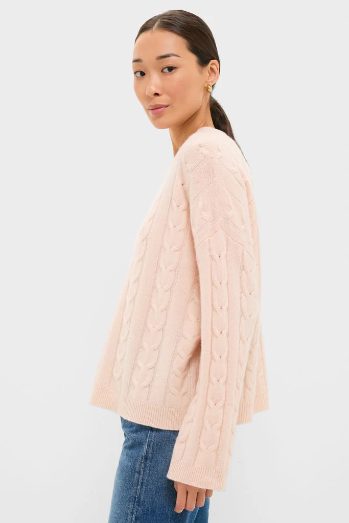 Soft Pink Cashmere Eloise Cable Knit Sweater - Image 3
