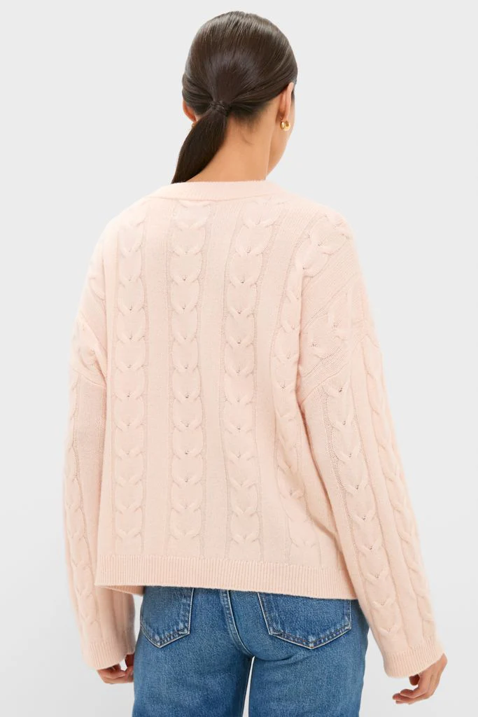 Soft Pink Cashmere Eloise Cable Knit Sweater - Image 4