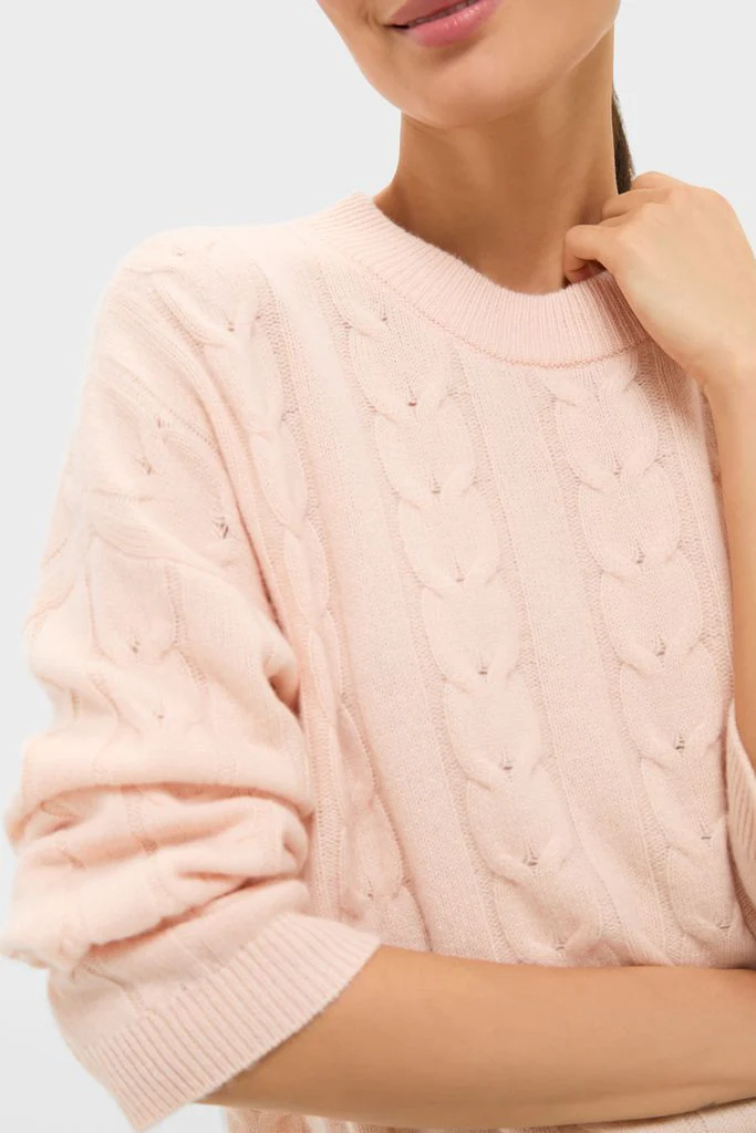 Soft Pink Cashmere Eloise Cable Knit Sweater - Image 5