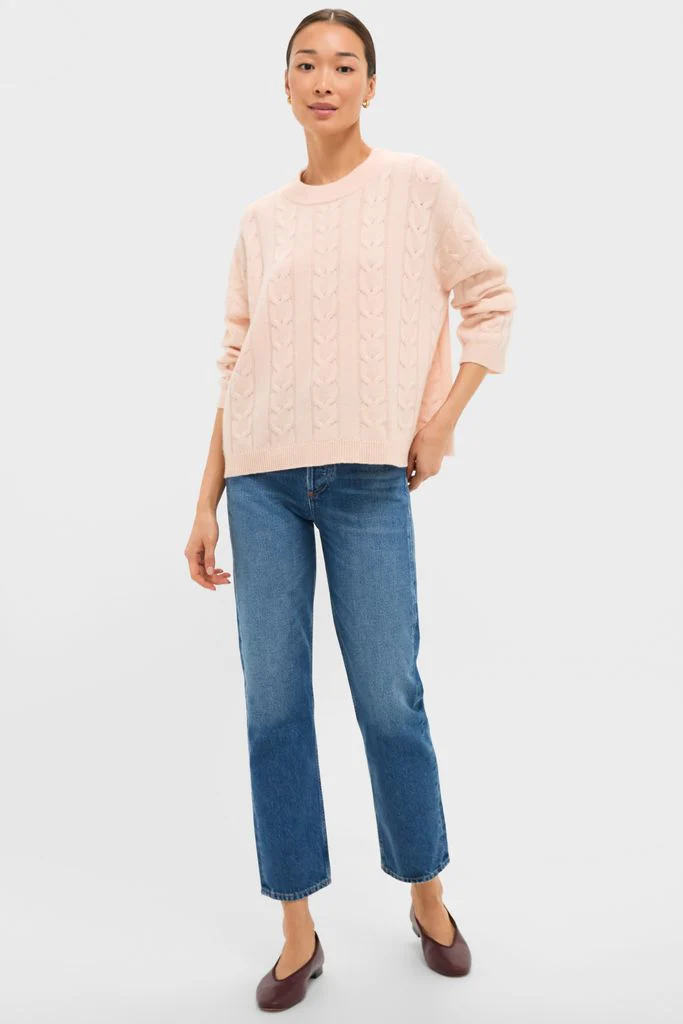 Soft Pink Cashmere Eloise Cable Knit Sweater - Image 6