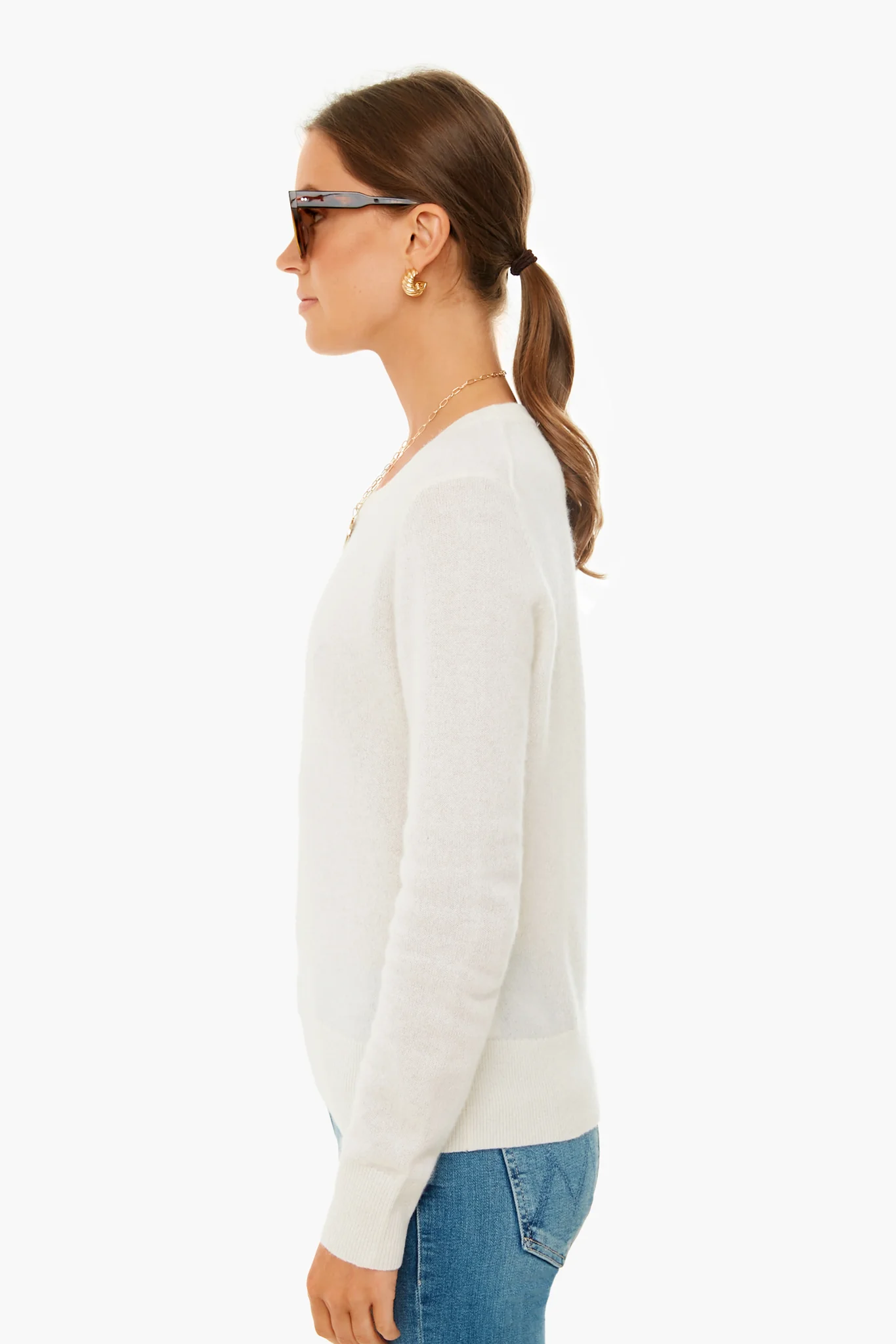 Soft White Cashmere Classic Crewneck Sweater - Image 3
