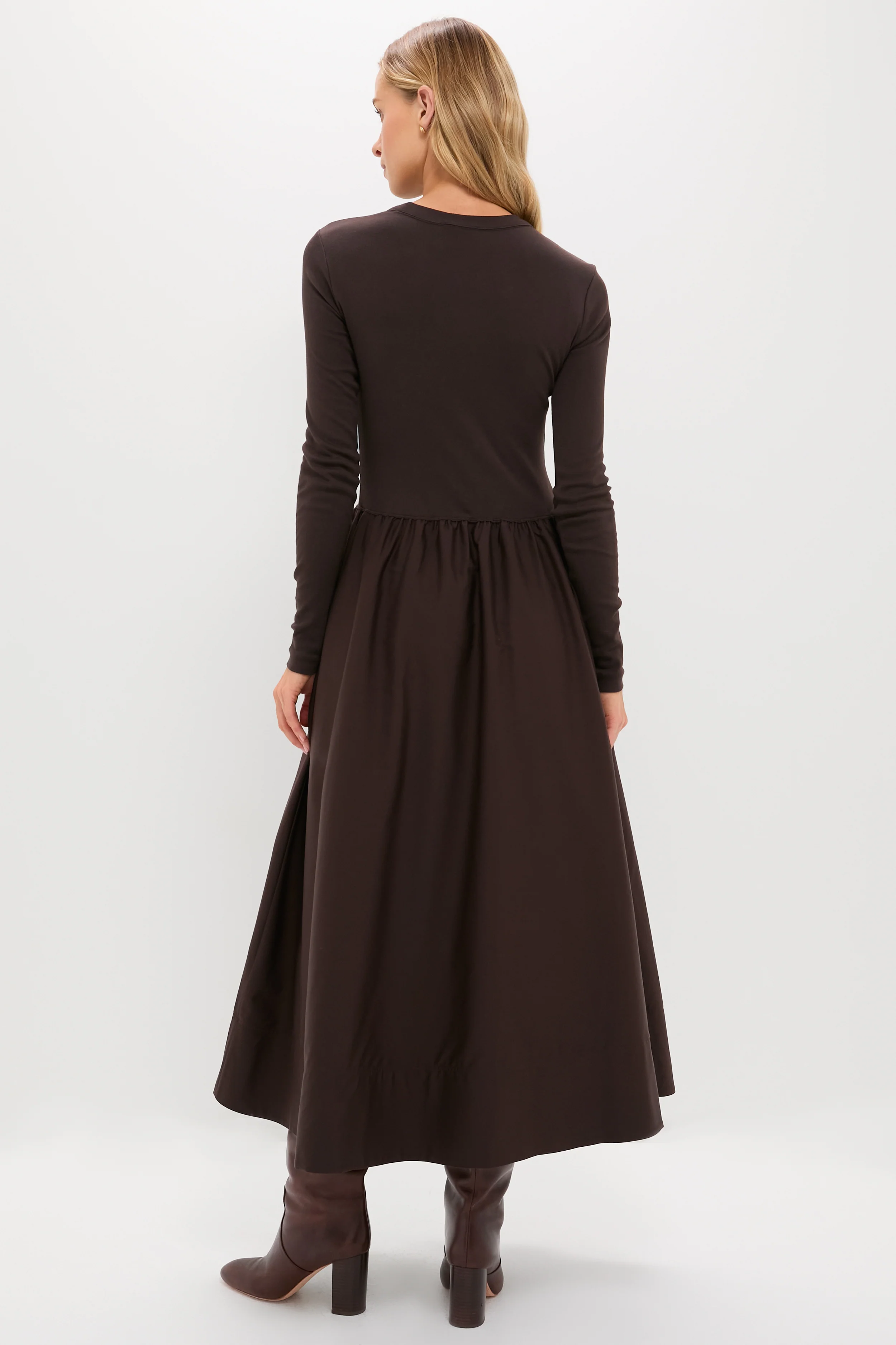 Squire Brown Rib Knit Crew Neck Long Sleeve A-Line Dress - Image 4