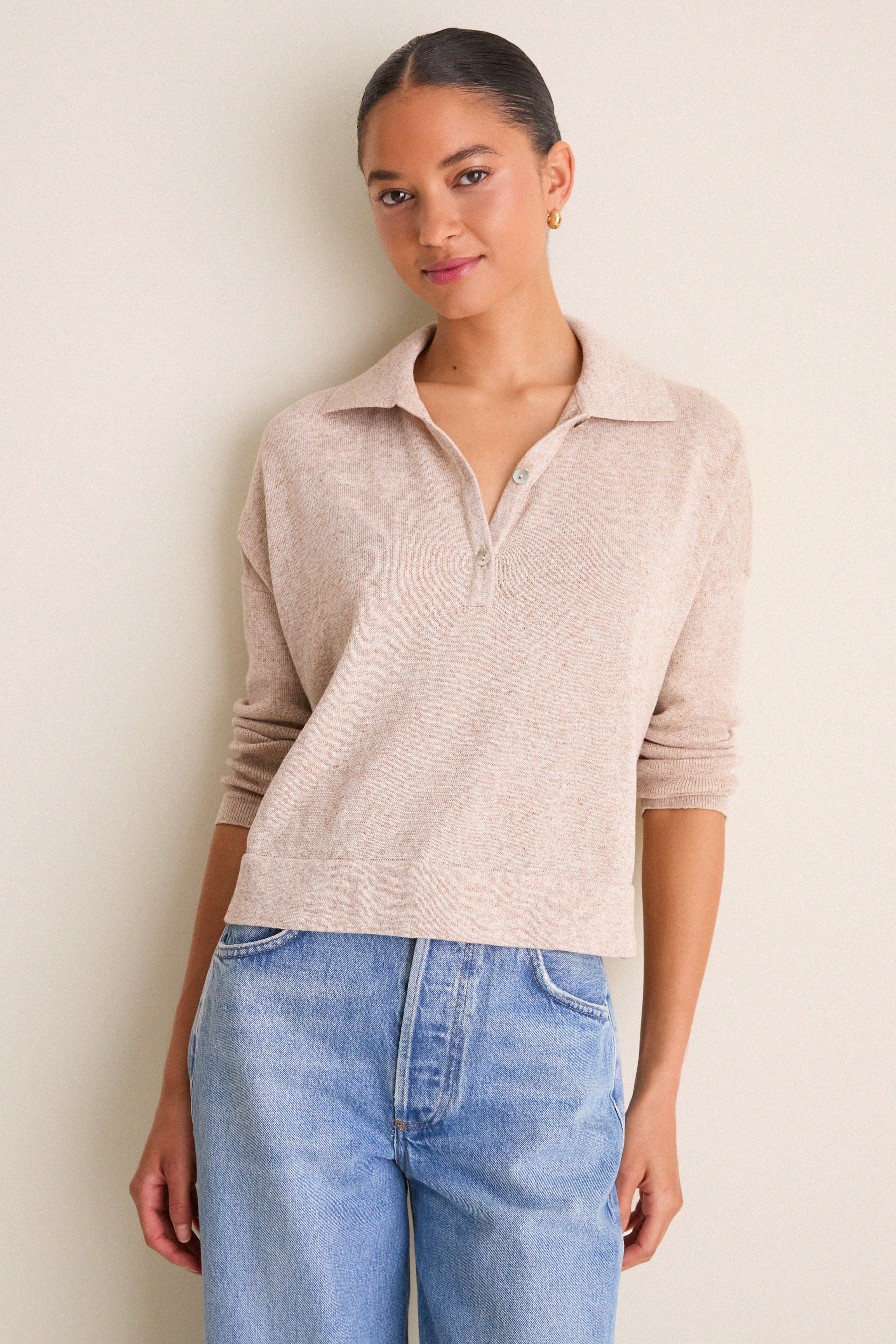 Tan Clayton Long Sleeve Knit Polo - Image 4