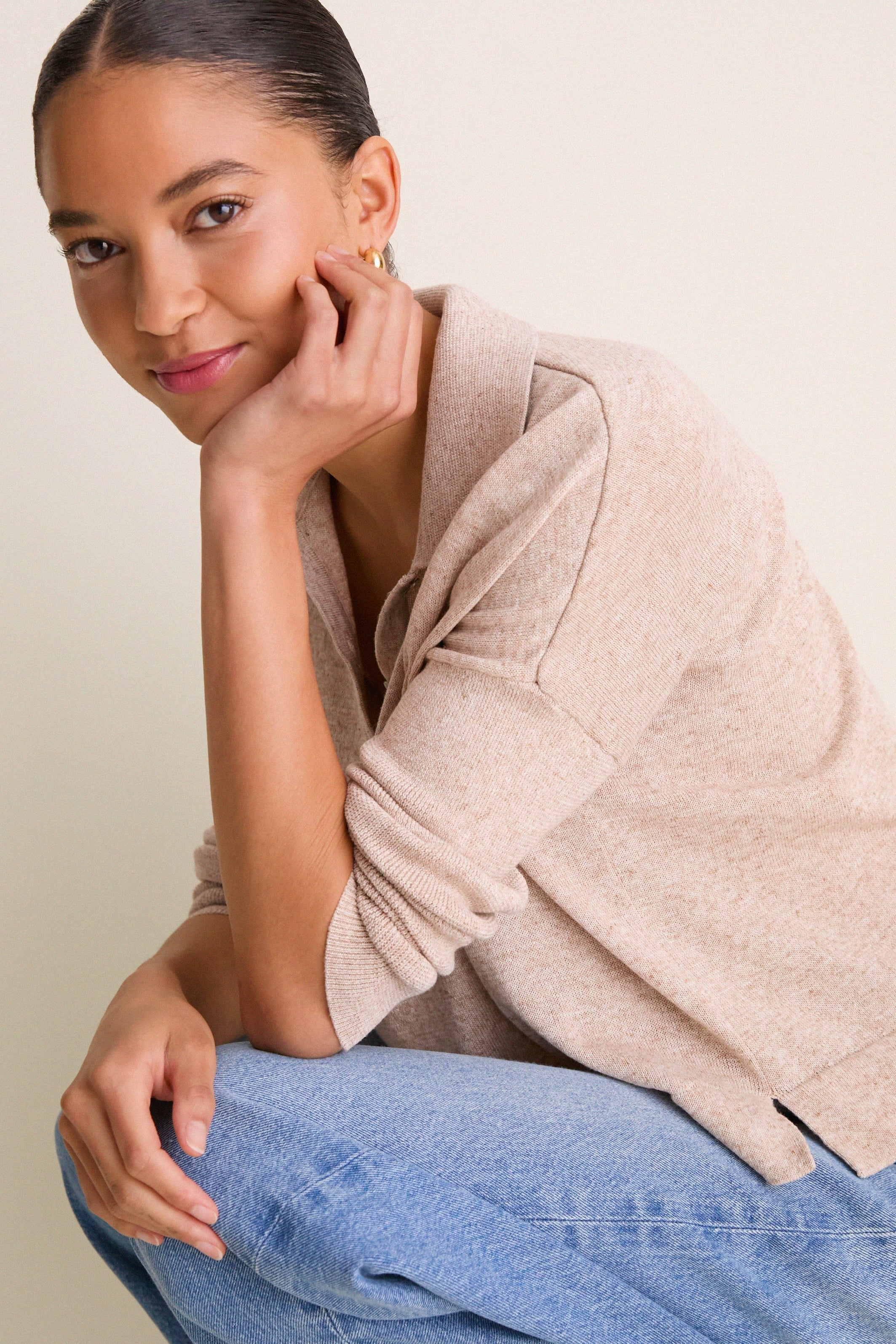 Tan Clayton Long Sleeve Knit Polo - Image 5