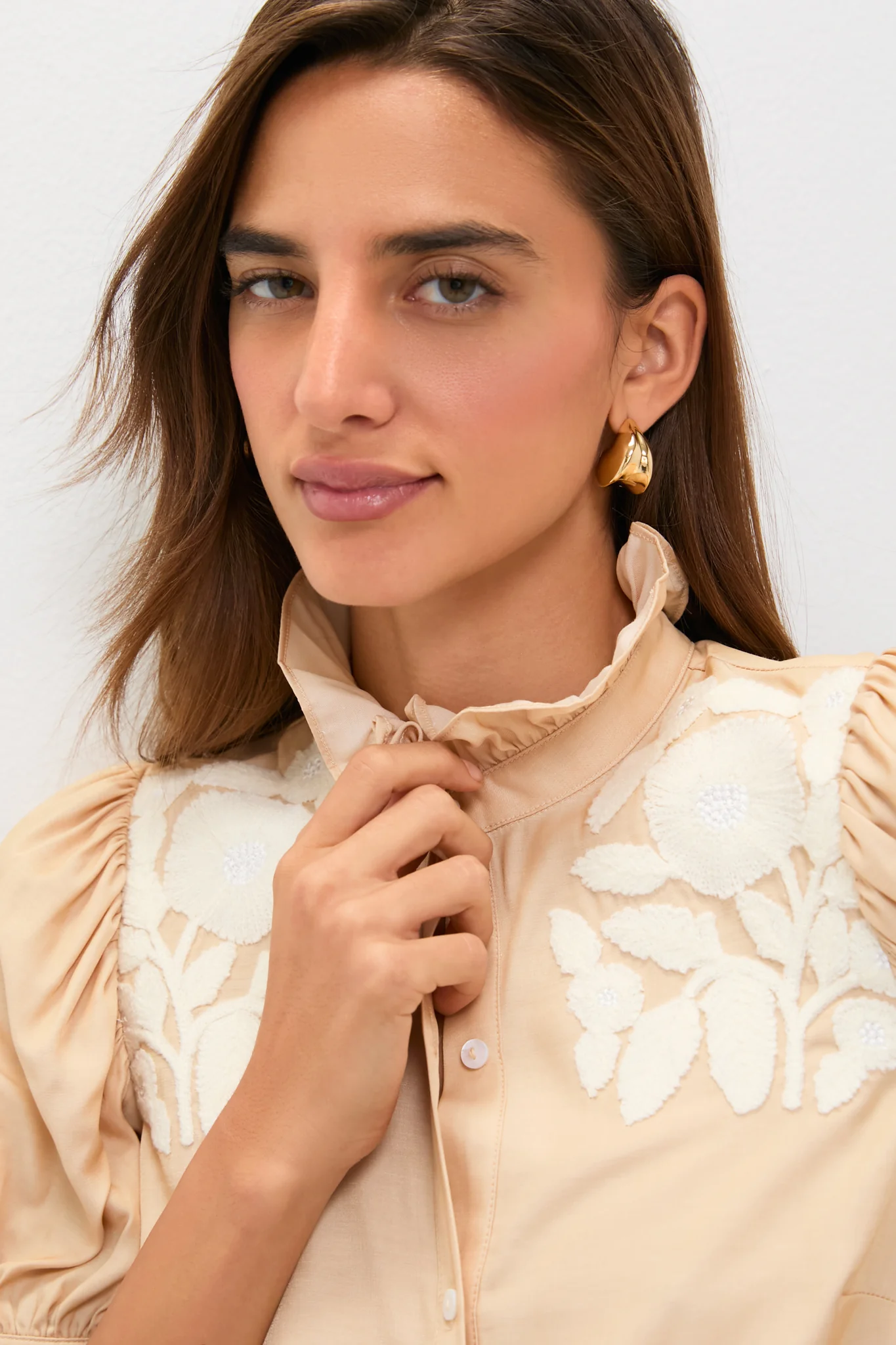 Tan & Cream Embroidery Louisa Blouse - Image 5