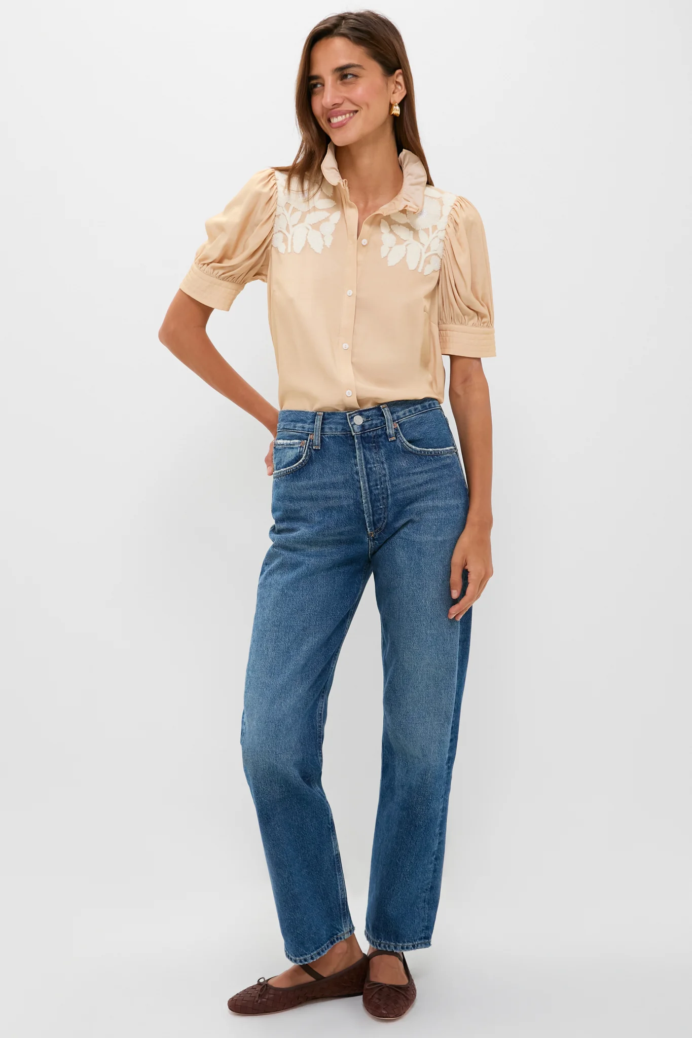 Tan & Cream Embroidery Louisa Blouse - Image 6
