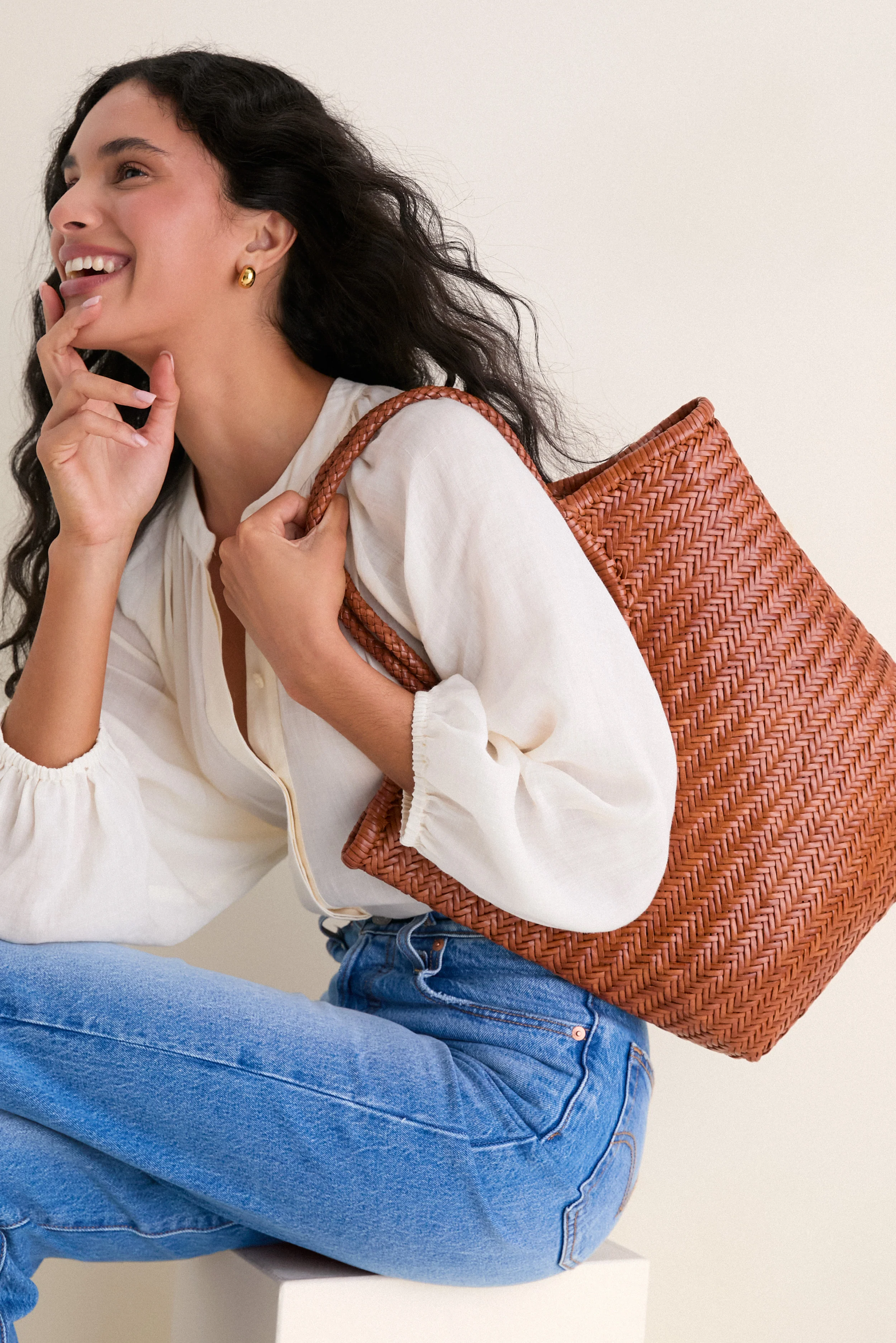 Tan Diagonal Arched Tote - Image 2
