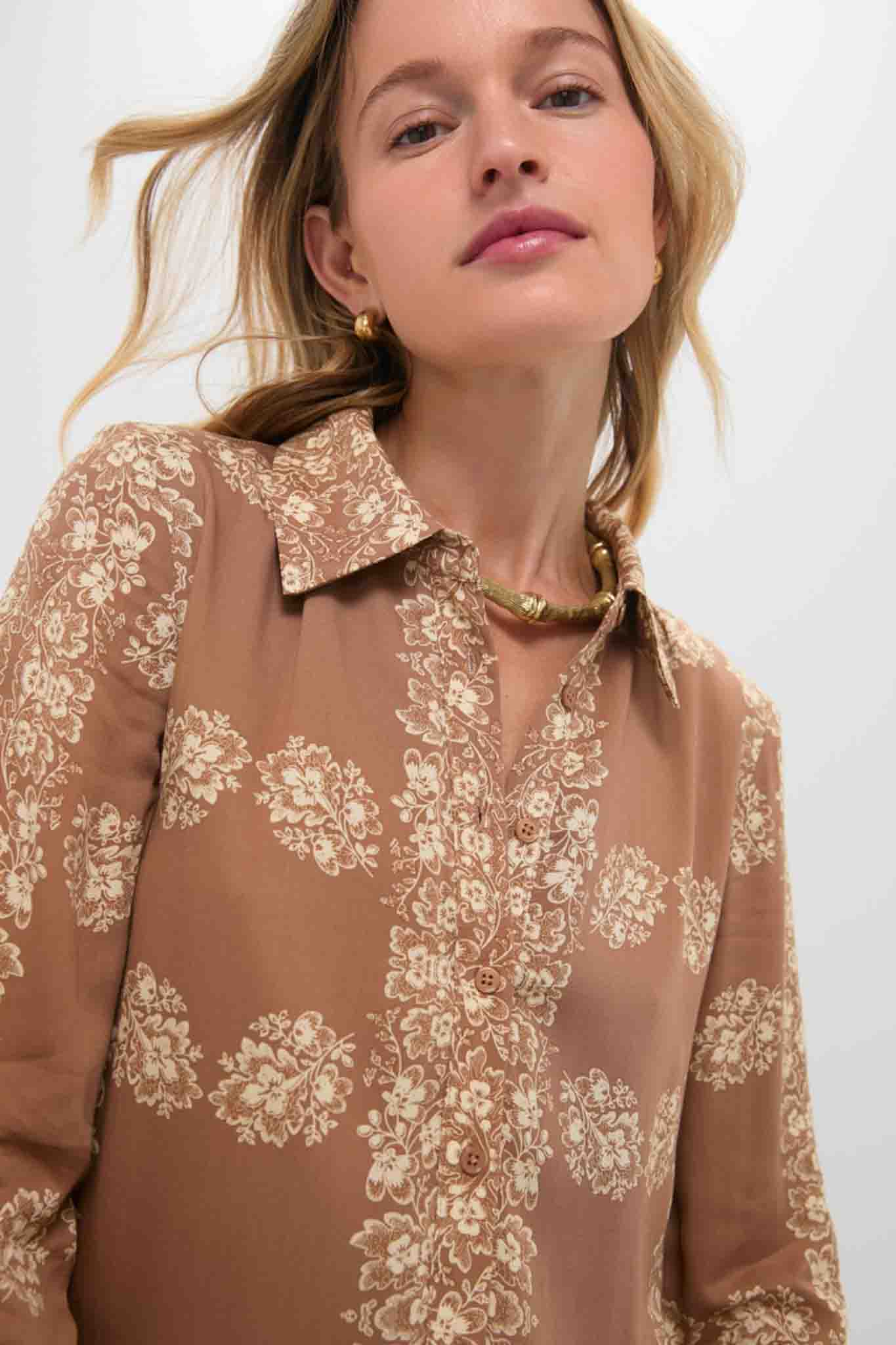 Tan Floral Miller Maxi Shirt Dress - Image 2