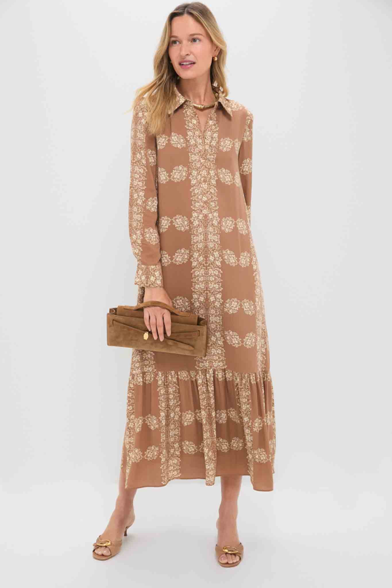 Tan Floral Miller Maxi Shirt Dress - Image 3
