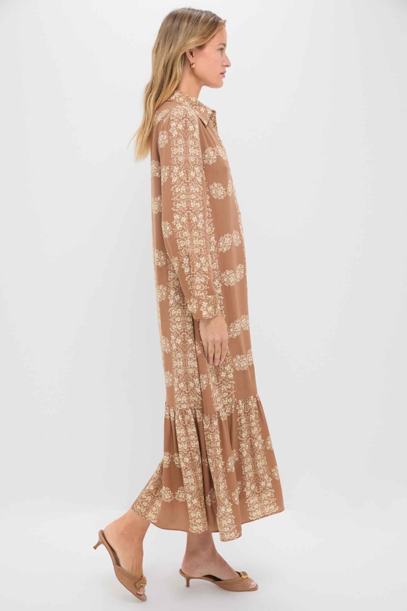 Tan Floral Miller Maxi Shirt Dress - Image 4