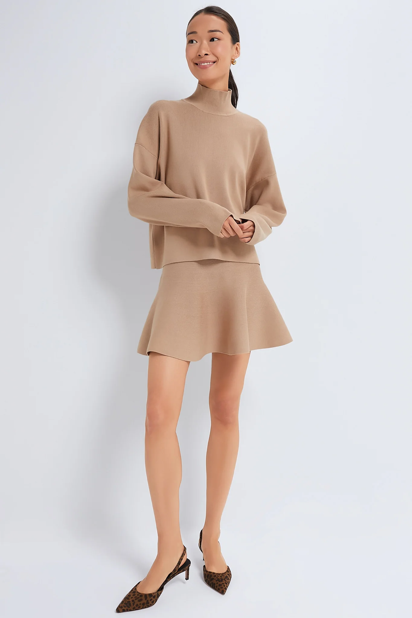 Tan Kaya Flare Knit Skirt - Image 6