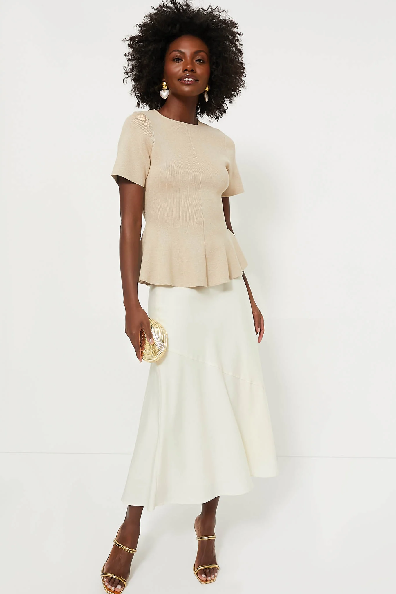 Tan Knit Phoebe Peplum Top - Image 2