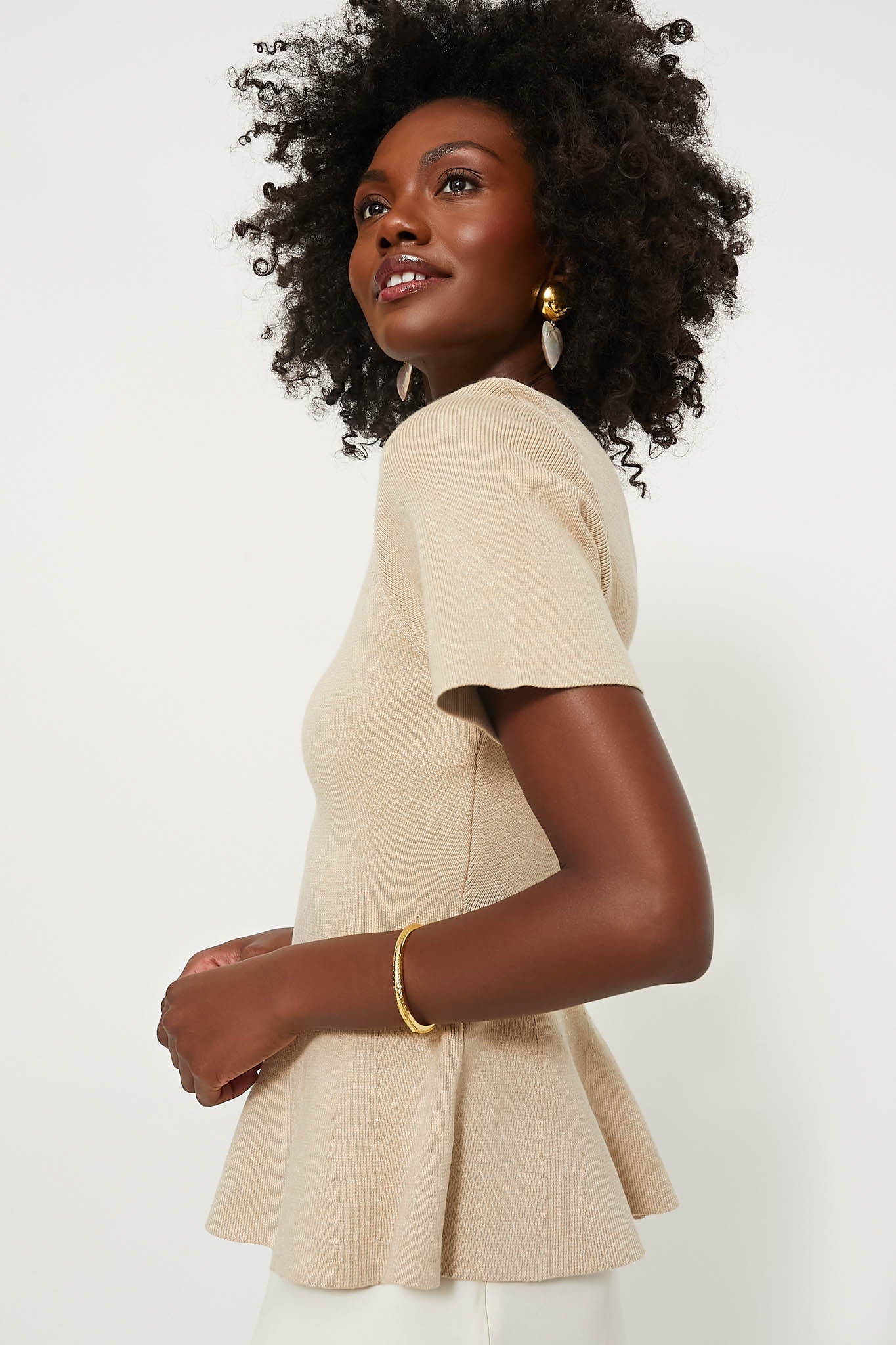 Tan Knit Phoebe Peplum Top - Image 3