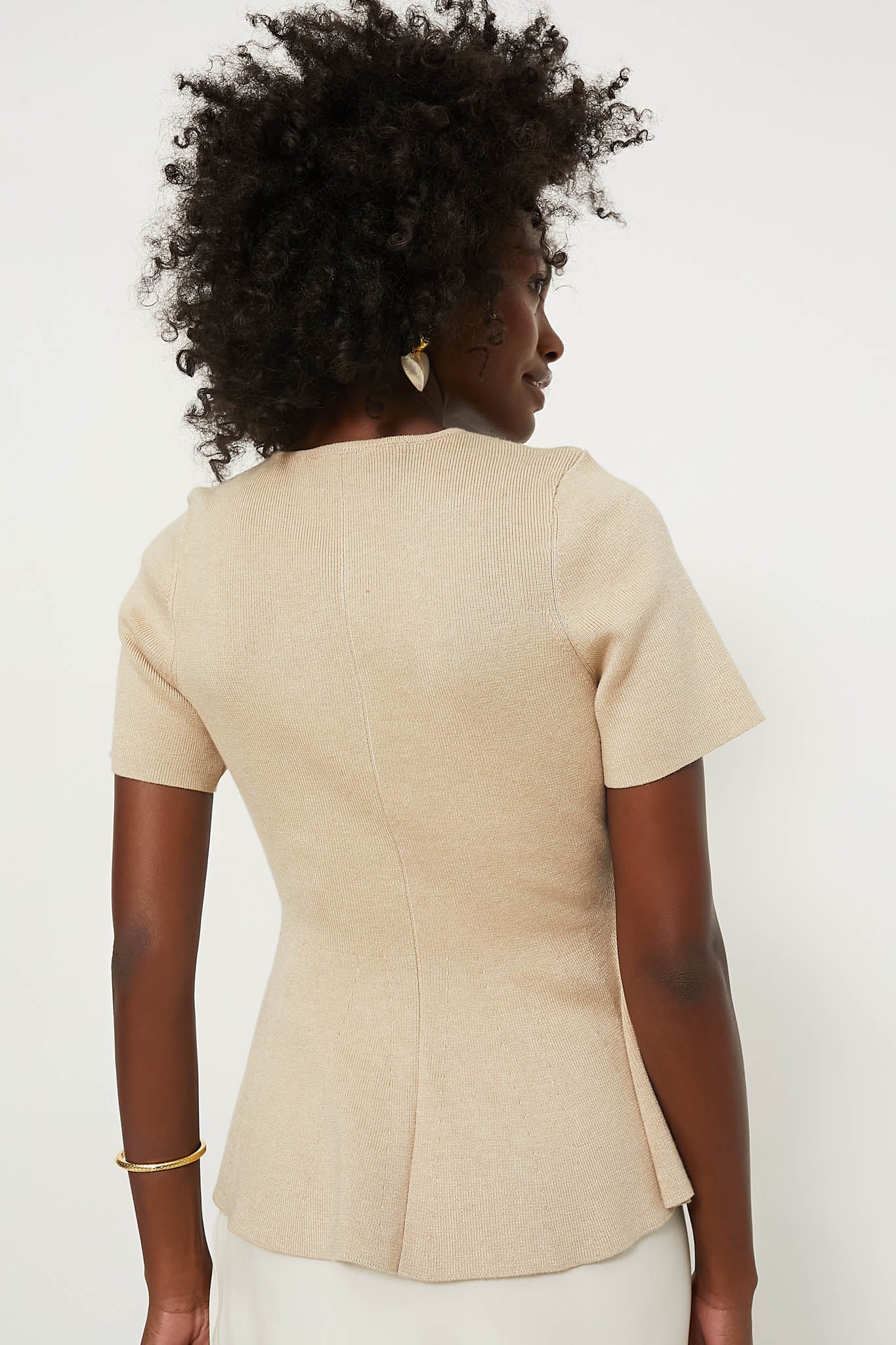 Tan Knit Phoebe Peplum Top - Image 4
