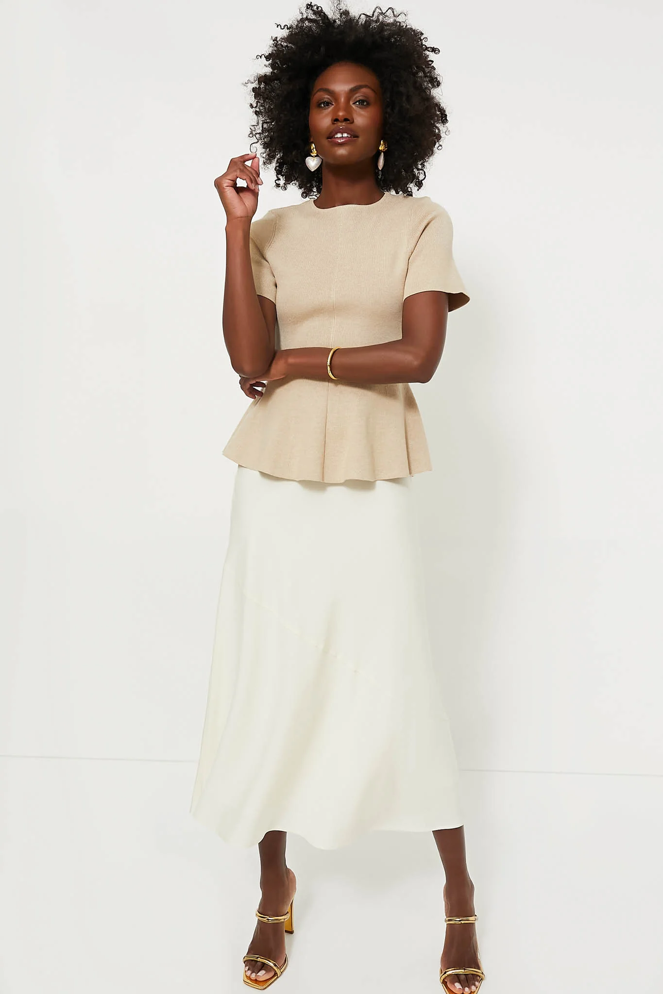 Tan Knit Phoebe Peplum Top - Image 6