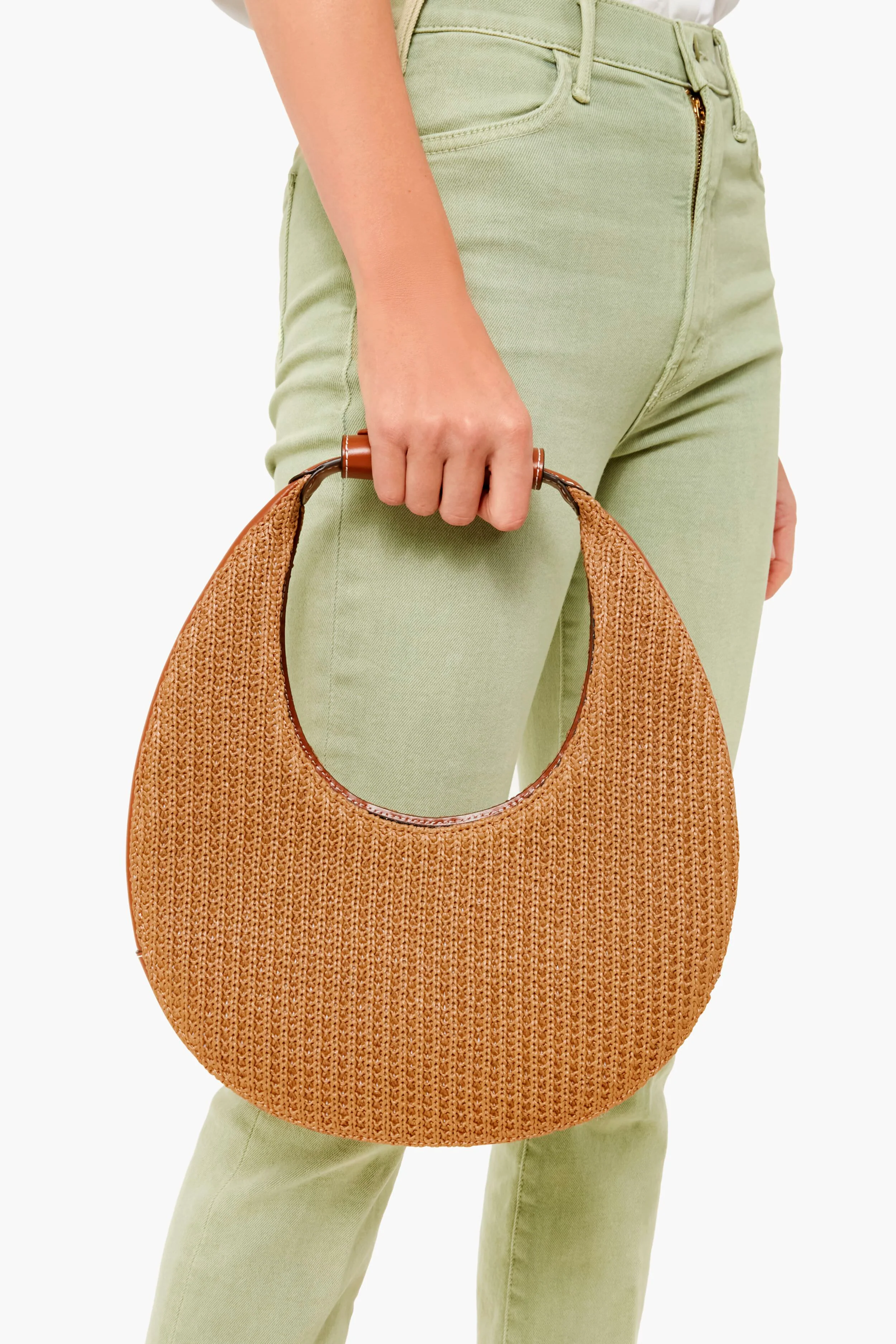 Tan Raffia Moon Tote Bag - Image 2