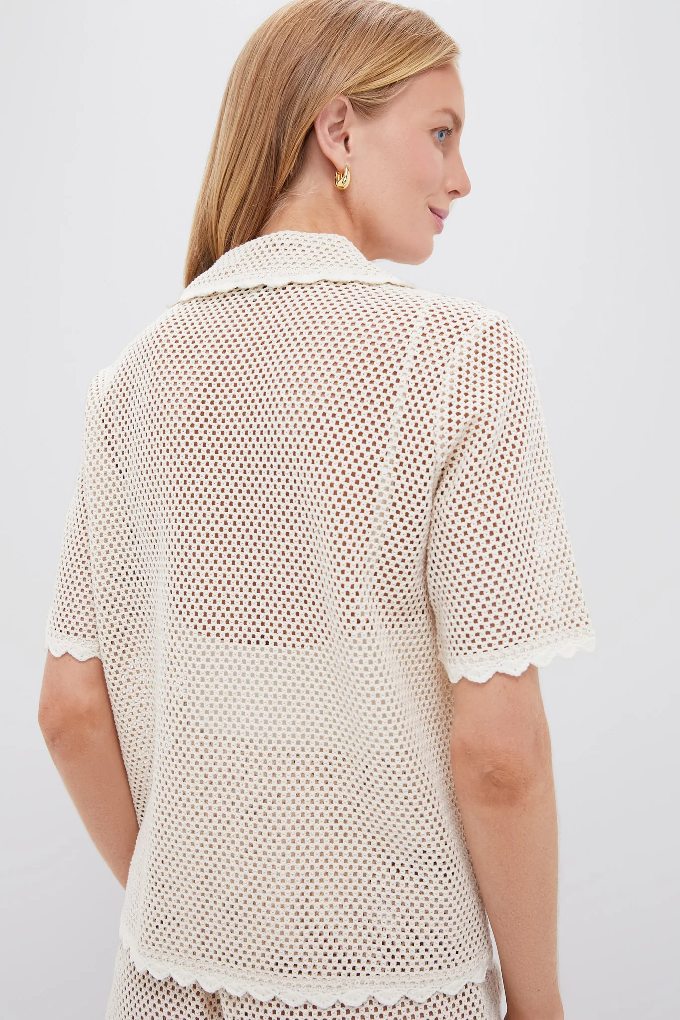 Tan Sally Crochet Short Sleeve Shirt - Image 4