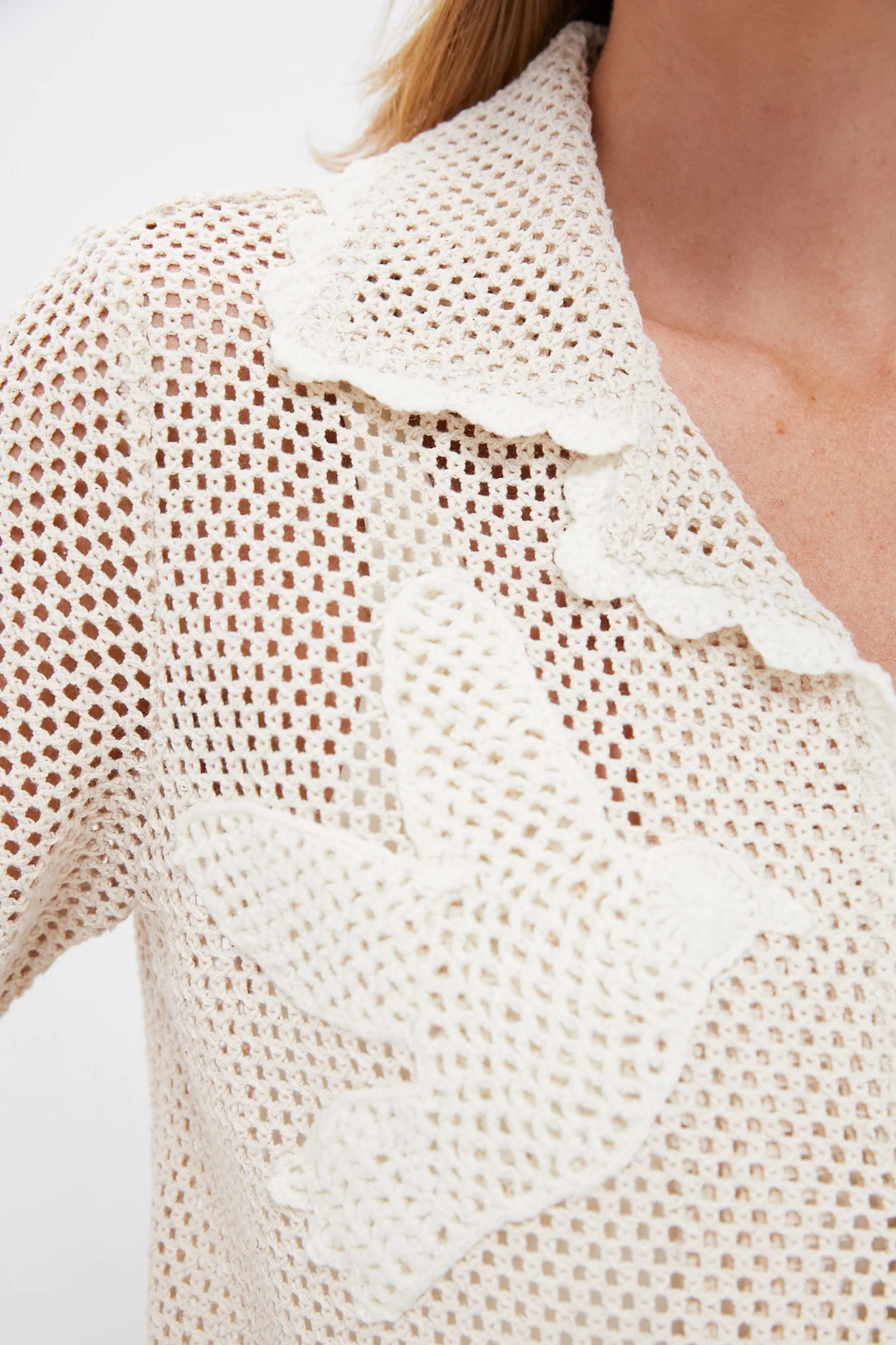 Tan Sally Crochet Short Sleeve Shirt - Image 5