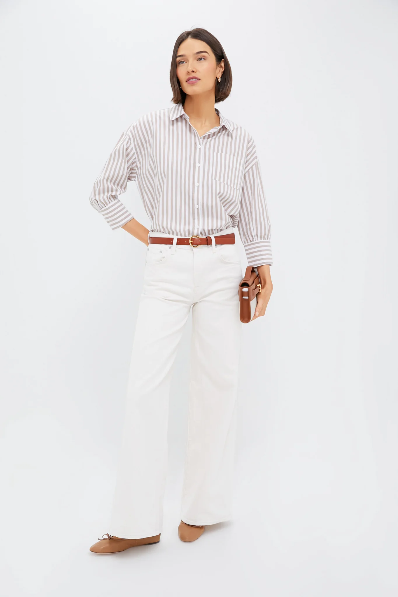 Tan Stripe Adair Boyfriend Shirt - Image 2