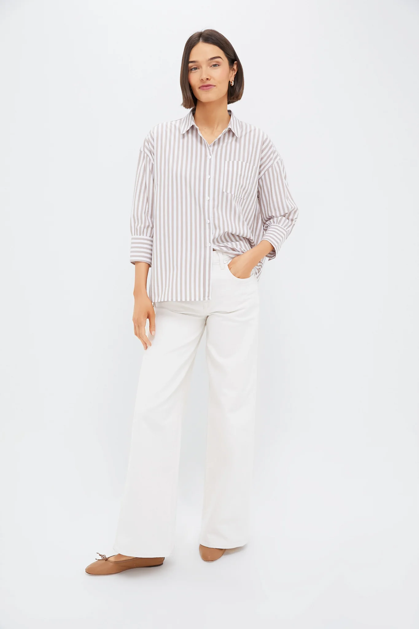 Tan Stripe Adair Boyfriend Shirt - Image 6