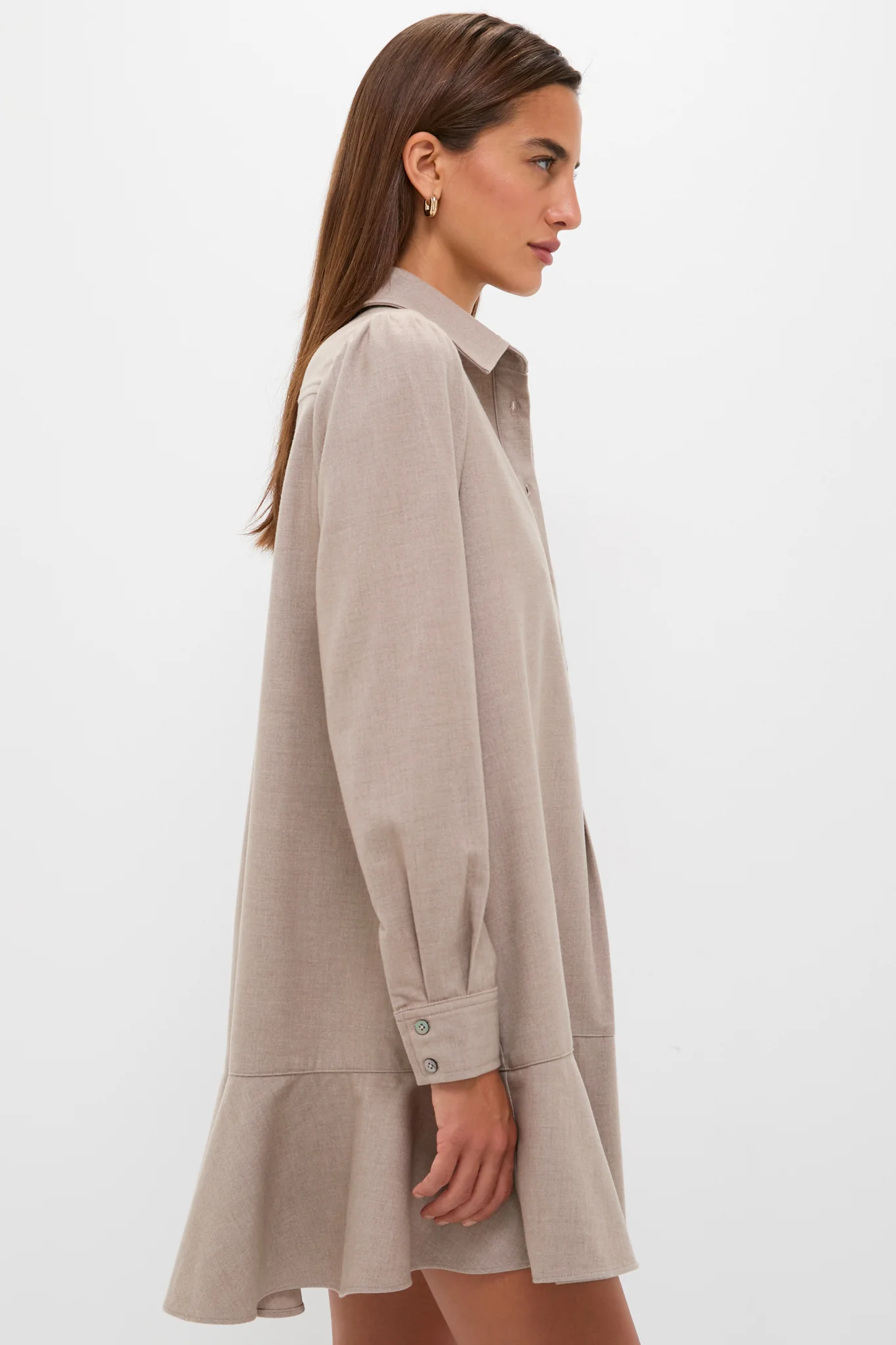 Taupe Brushed Wool Callahan Shirt Dress - Image 3