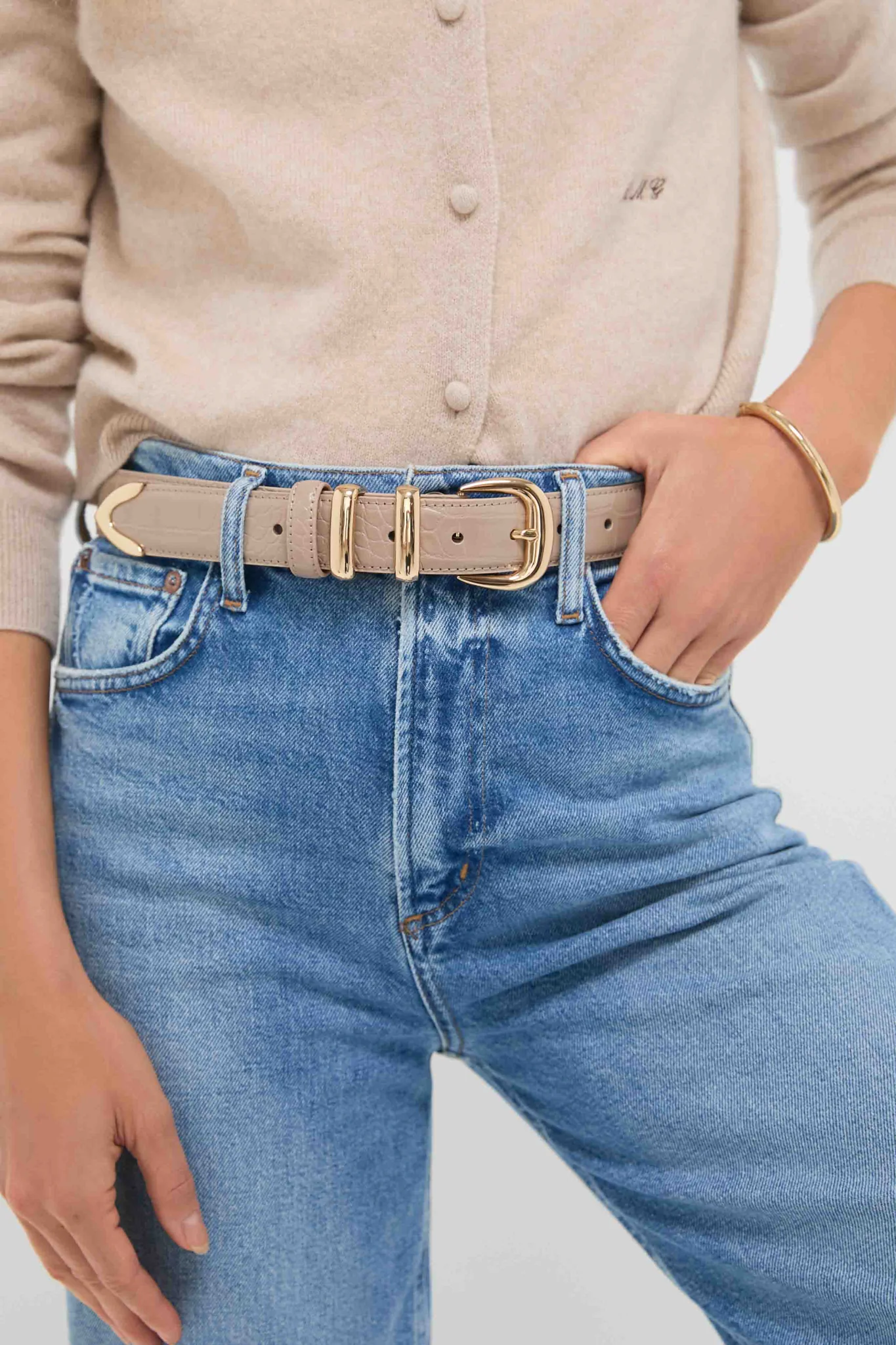 Taupe Croc-Embossed Western Belt - Image 2