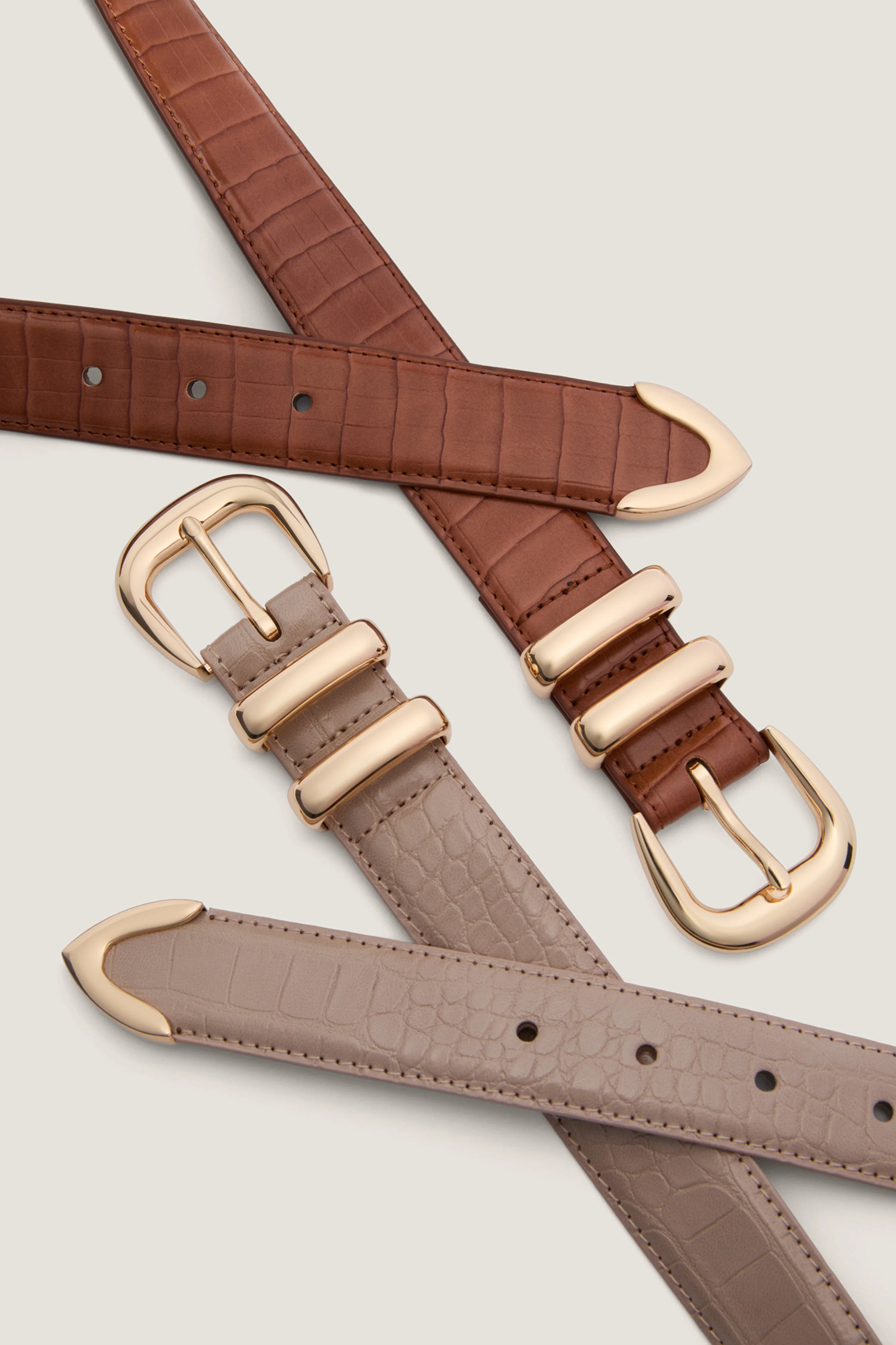 Taupe Croc-Embossed Western Belt - Image 3