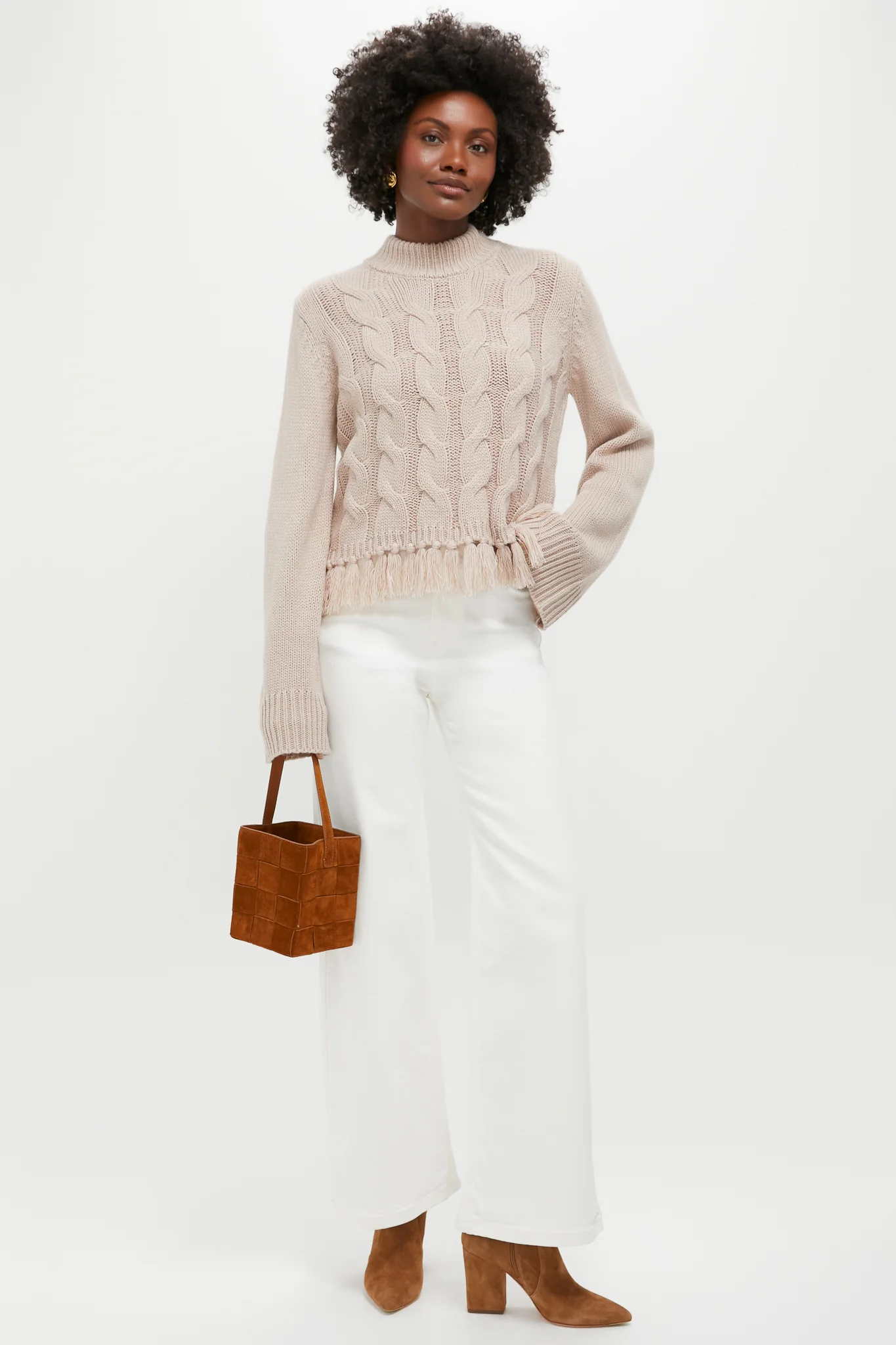 Taupe Fringe Cable Knit Carly Sweater - Image 2