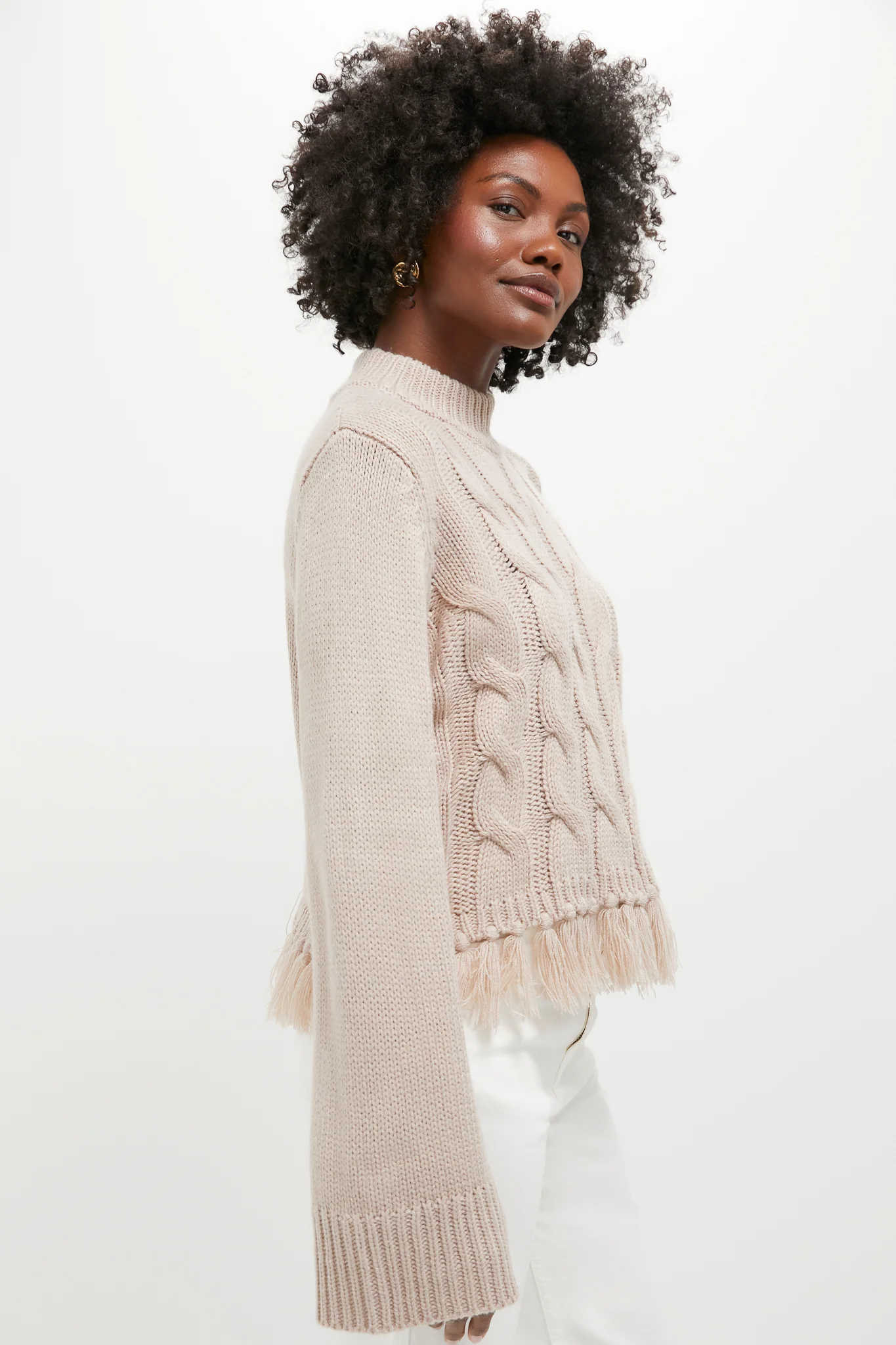Taupe Fringe Cable Knit Carly Sweater - Image 3