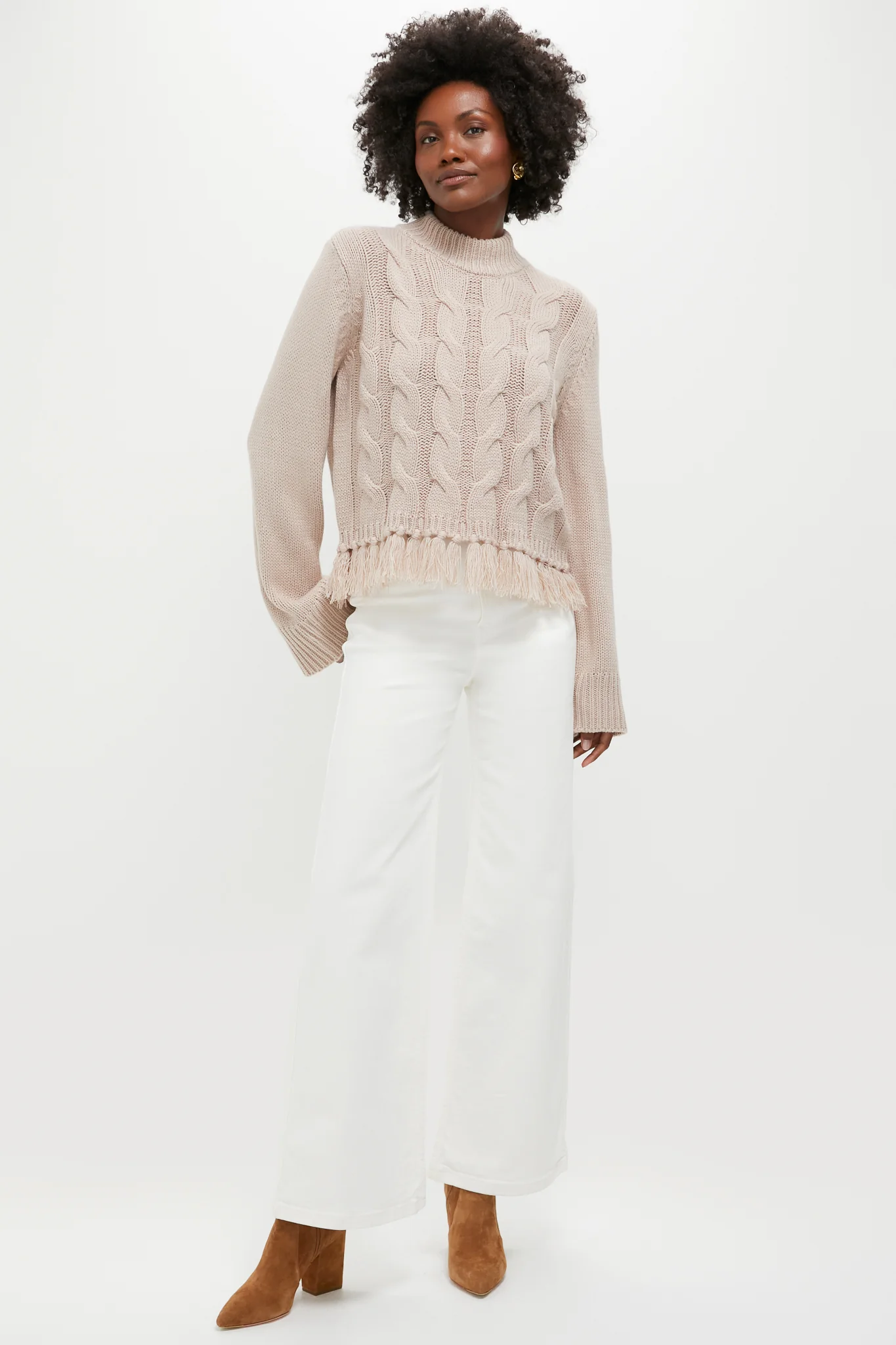 Taupe Fringe Cable Knit Carly Sweater - Image 5