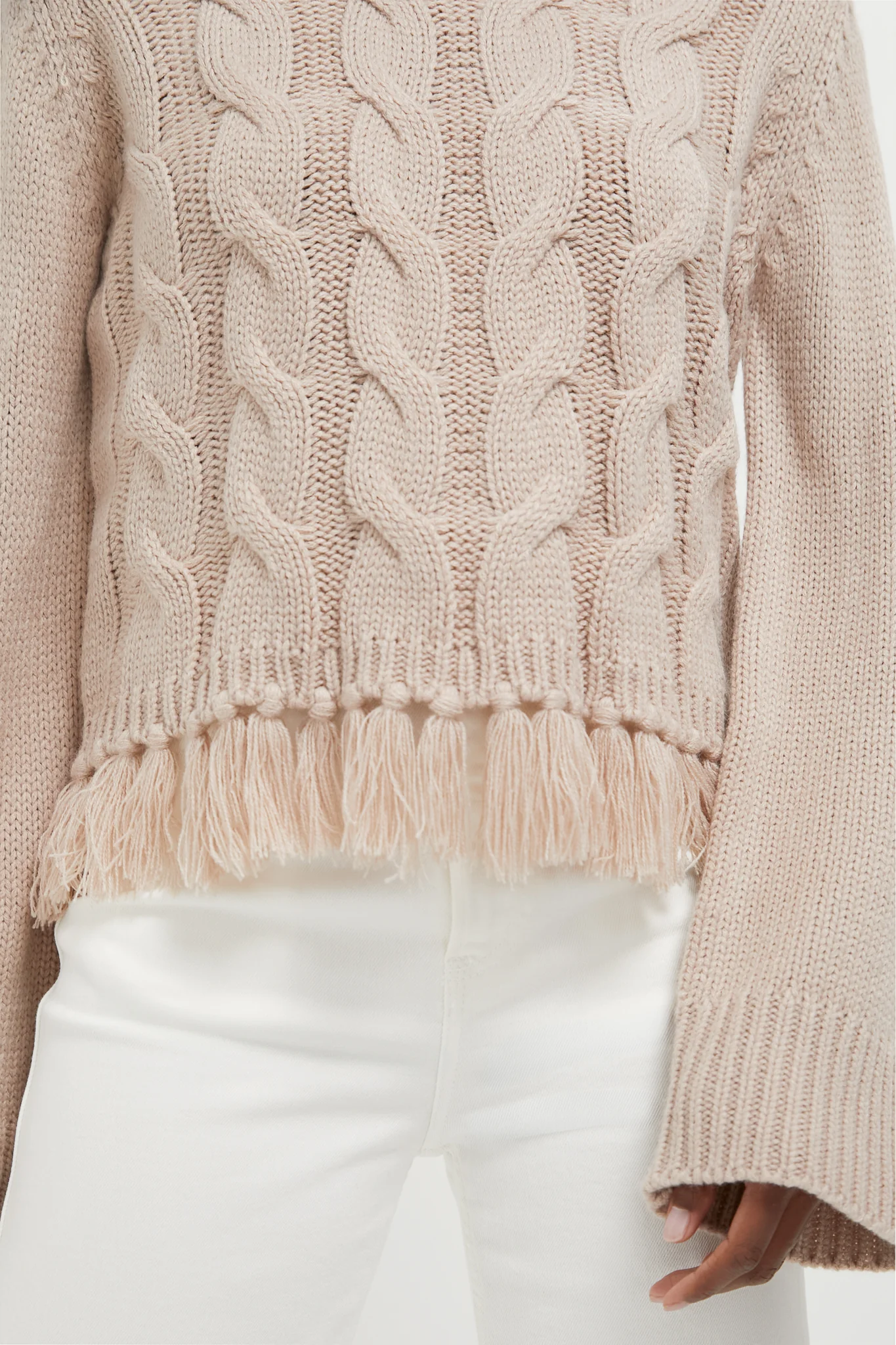 Taupe Fringe Cable Knit Carly Sweater - Image 6