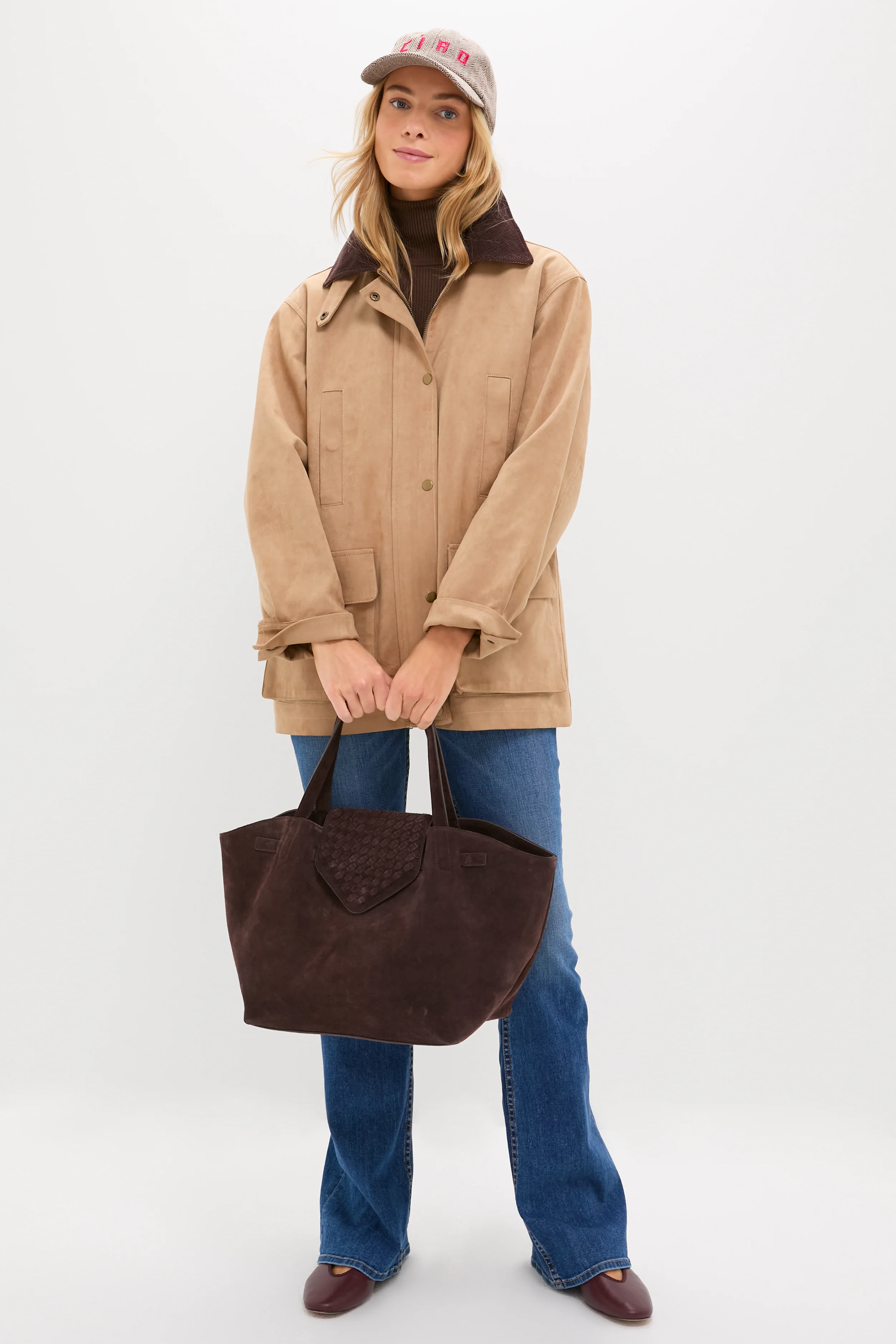 Taupe with Red Embroidered Ciao Wool Baseball Hat - Image 3