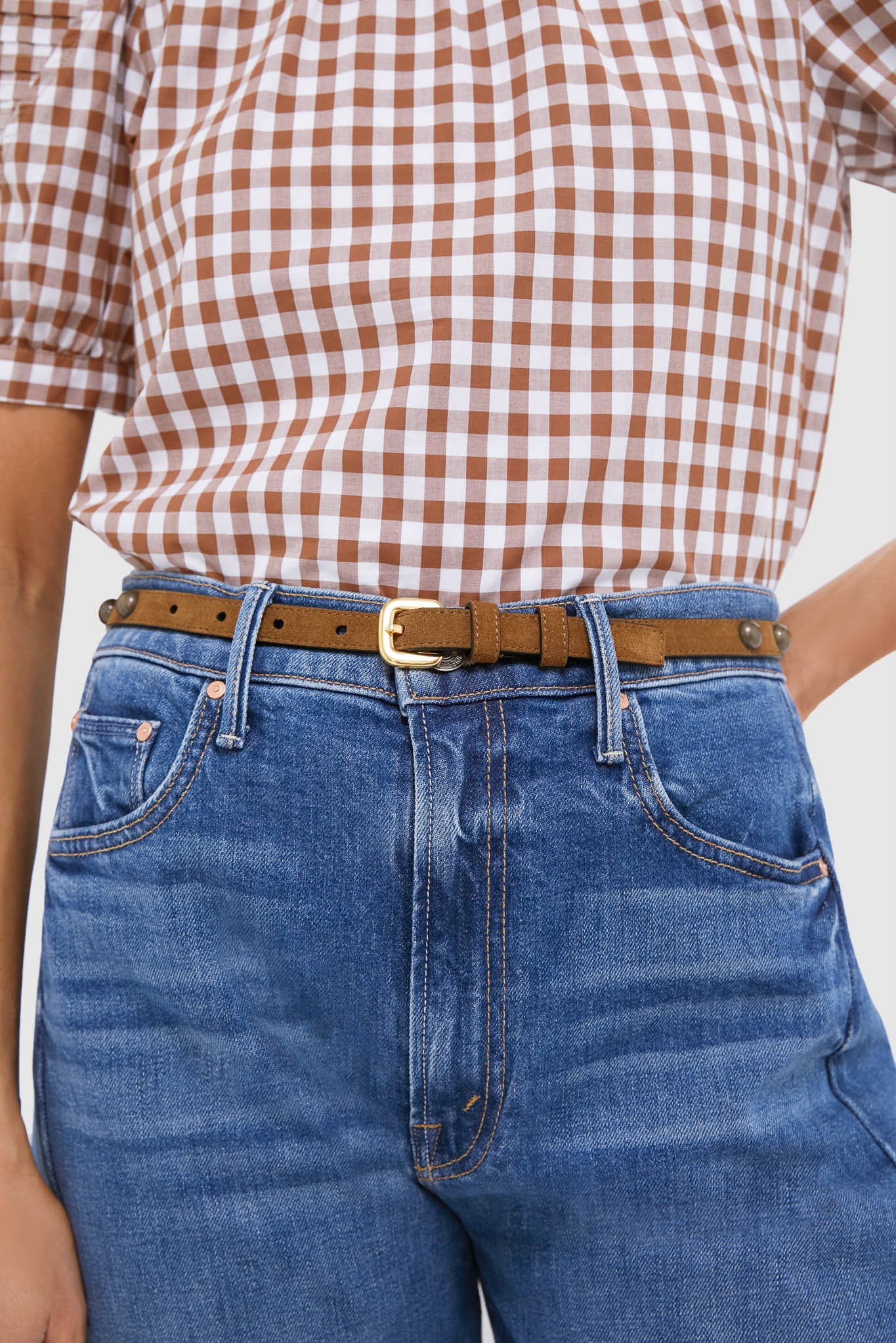 Tobacco and Gold Studded Skinny Belt - Image 2