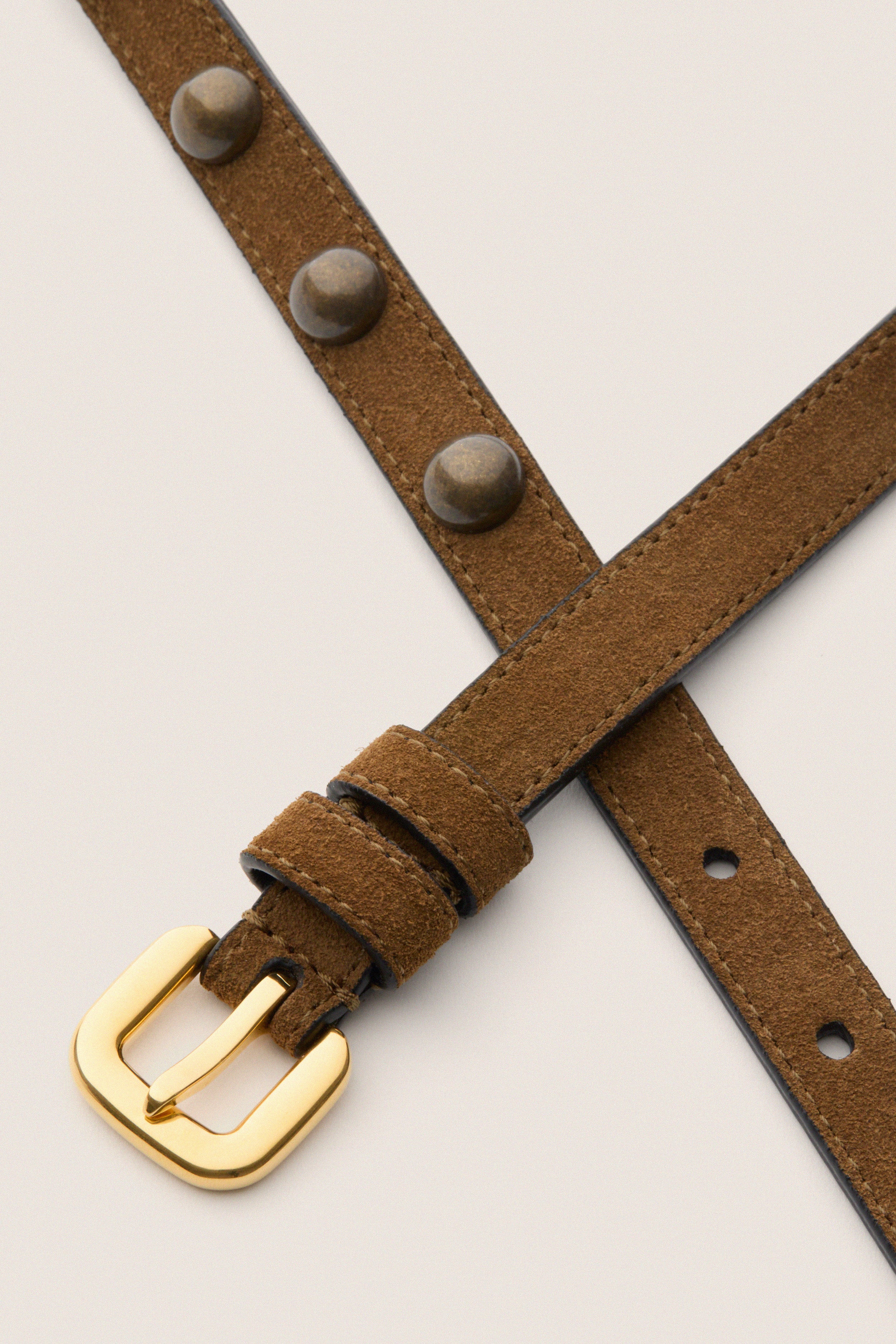 Tobacco and Gold Studded Skinny Belt - Image 4