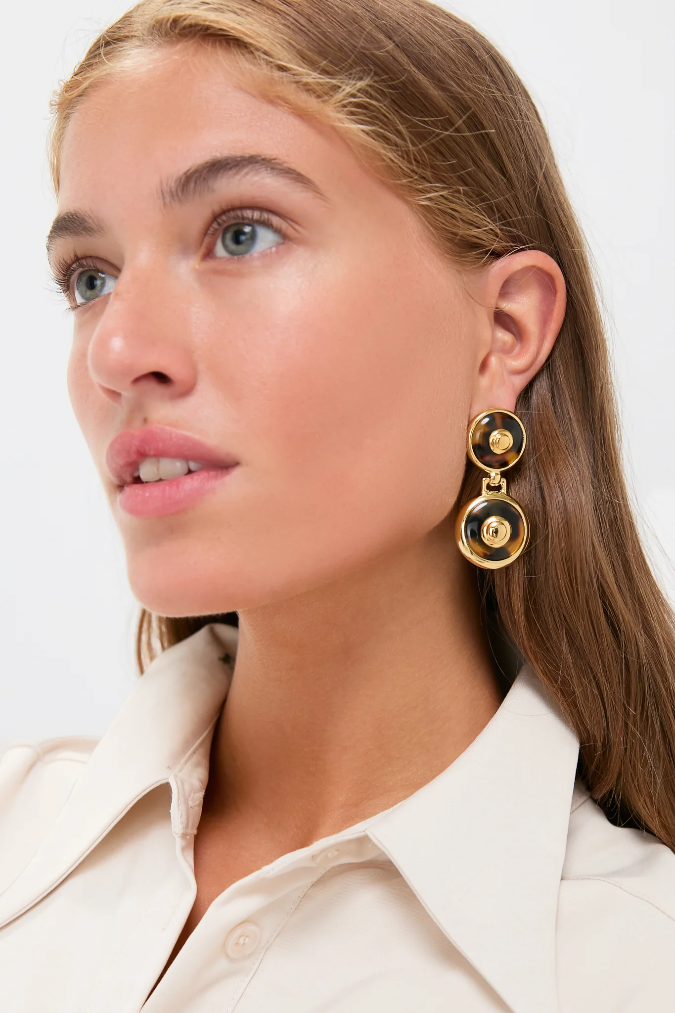 Tortoise 24K Gold Electroplated Circle Drop Earrings - Image 2