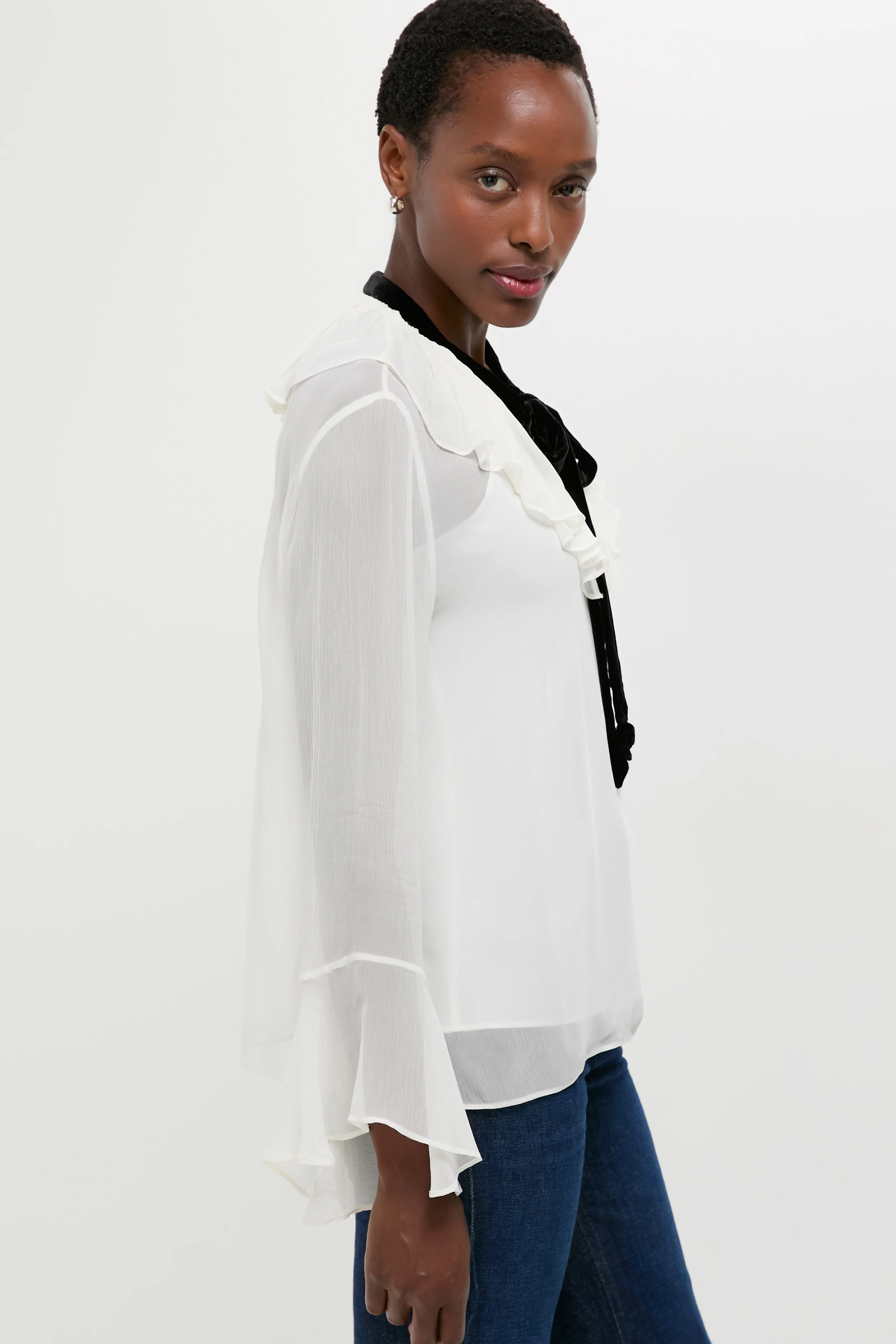Trophy Cream Long Sleeve Collared Blouse - Image 3