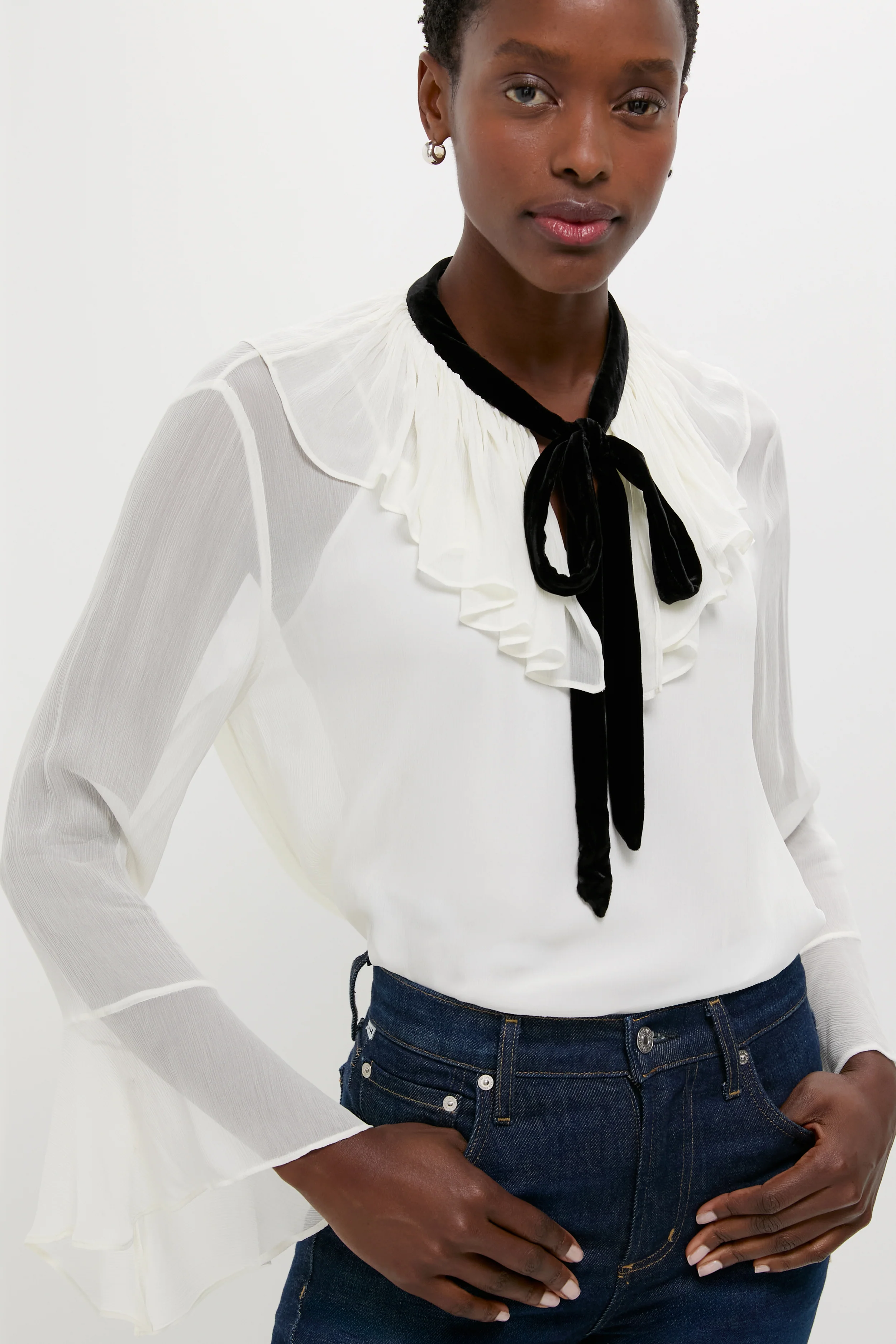 Trophy Cream Long Sleeve Collared Blouse - Image 5