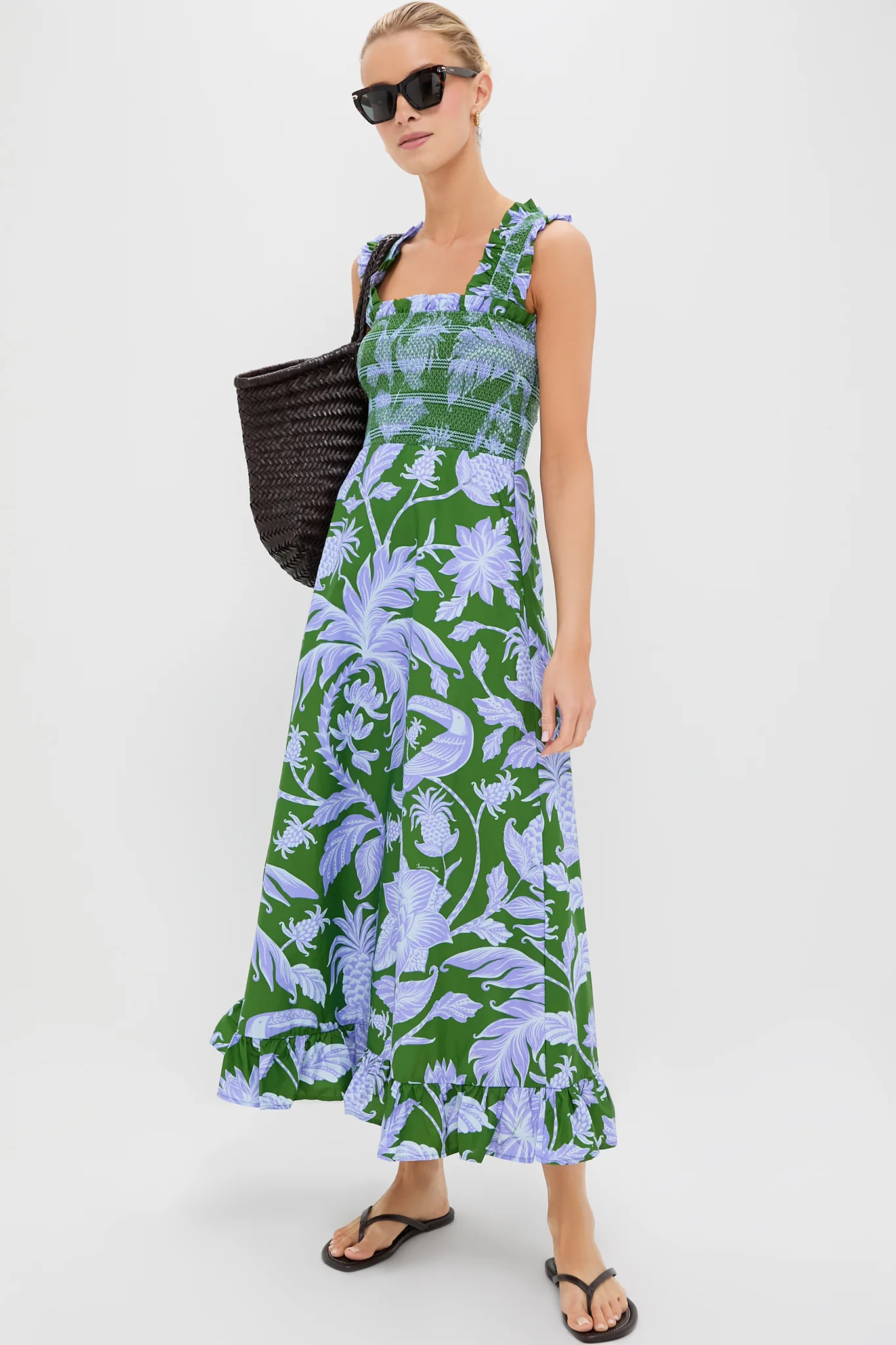 Tropical Swing Green Sleeveless Midi Dress - Image 2