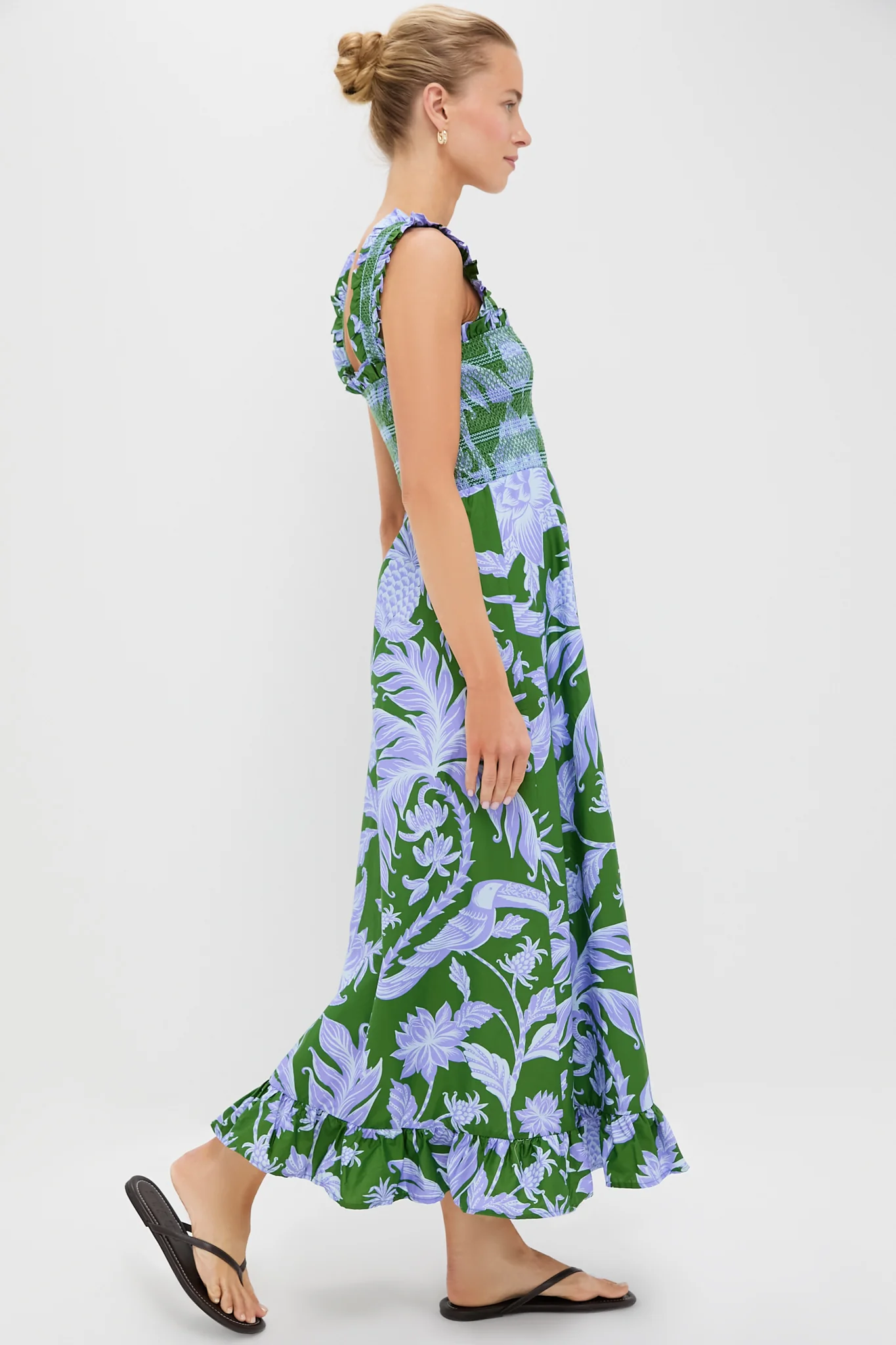 Tropical Swing Green Sleeveless Midi Dress - Image 3