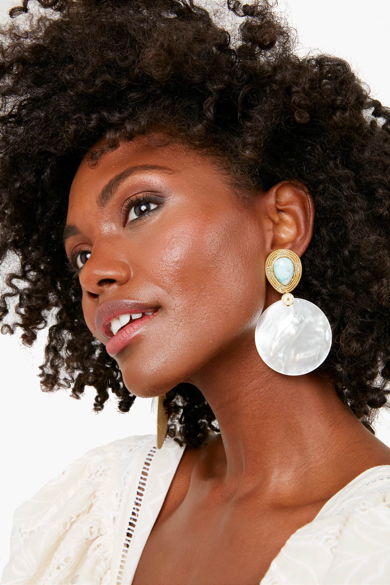 Tropicalia Turquoise Shell Hoops - Image 2
