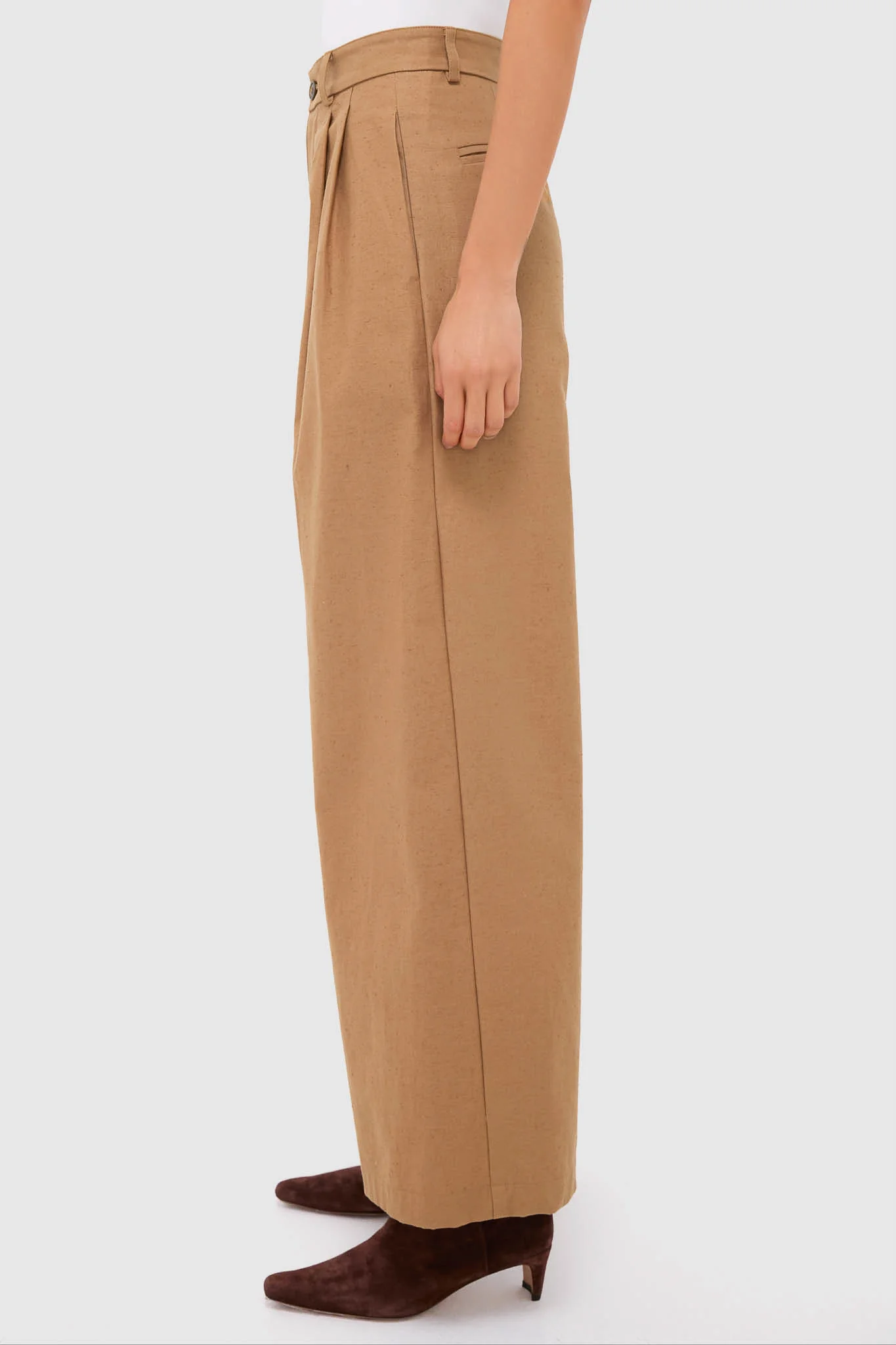 Umber Slubby Cotton Atelier Pleated Pant 2 - Image 3