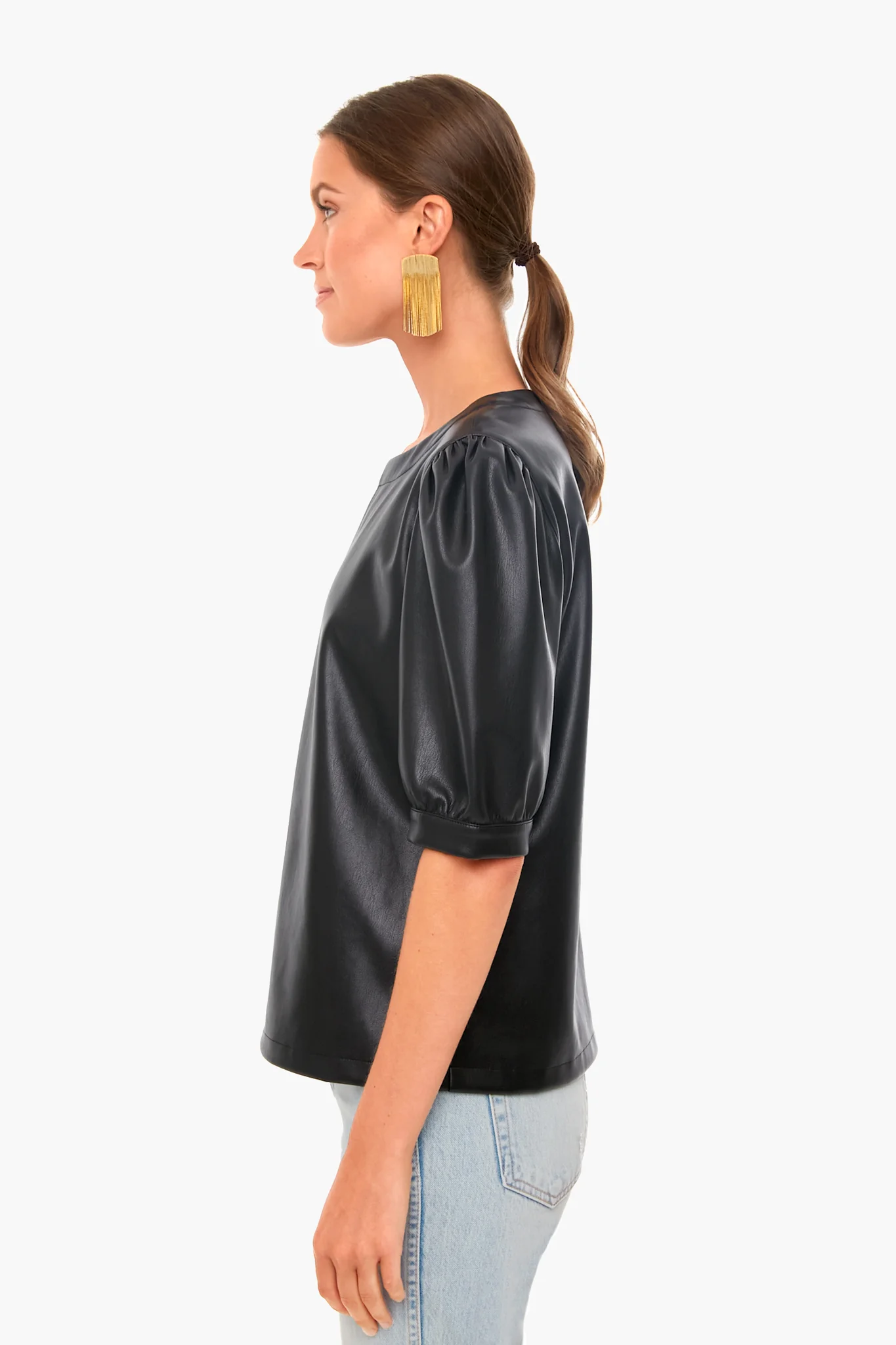Vegan Leather Puff Sleeve Top - Image 3