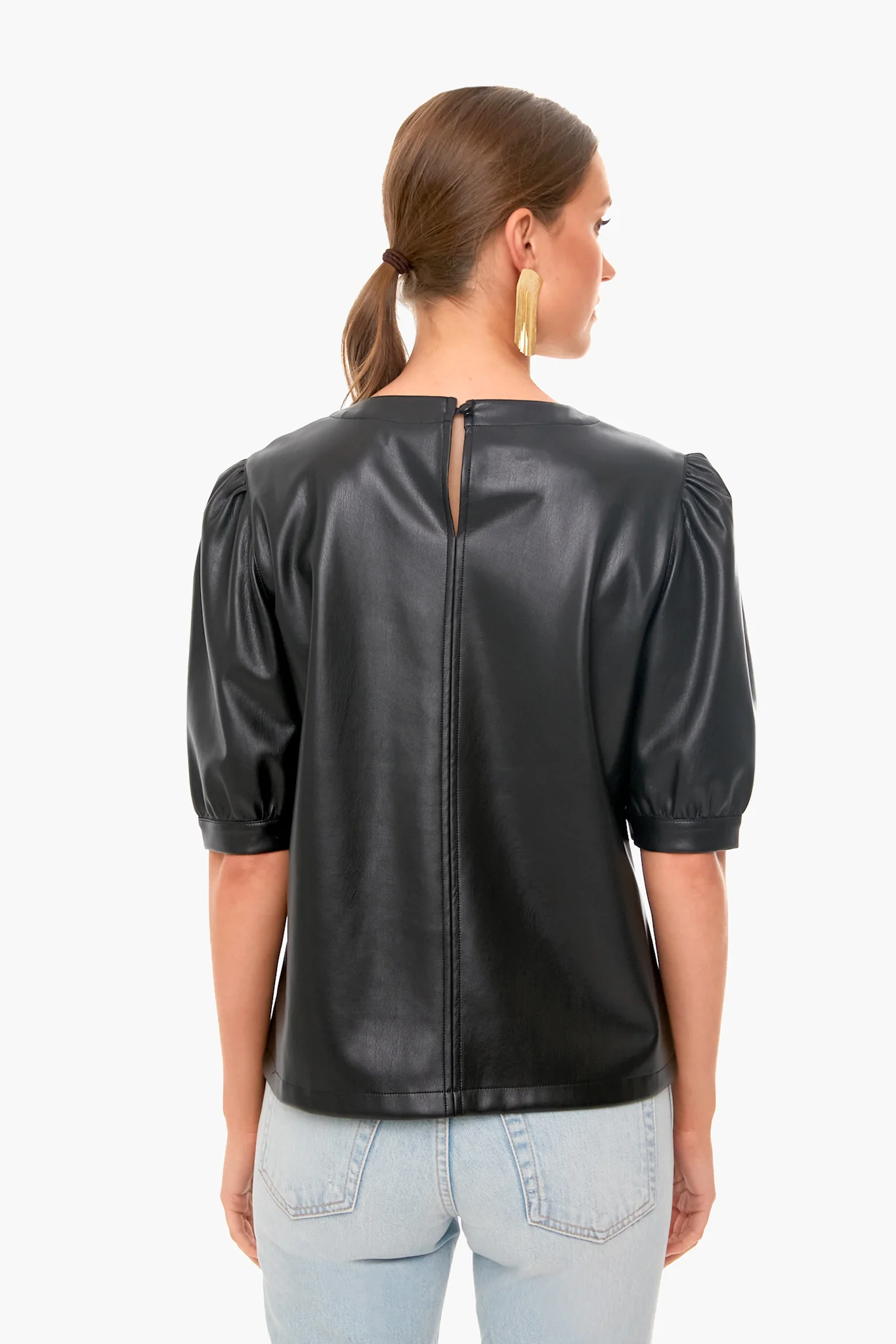 Vegan Leather Puff Sleeve Top - Image 4