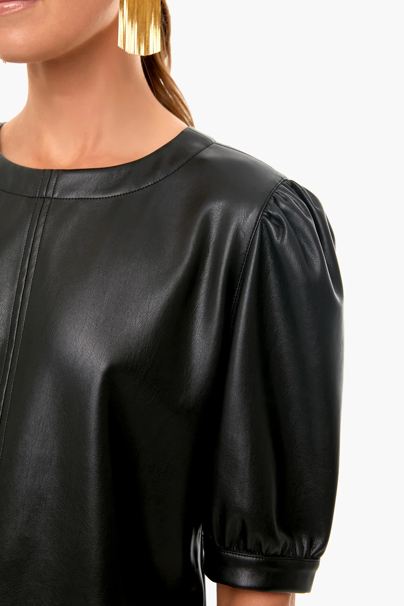 Vegan Leather Puff Sleeve Top - Image 5